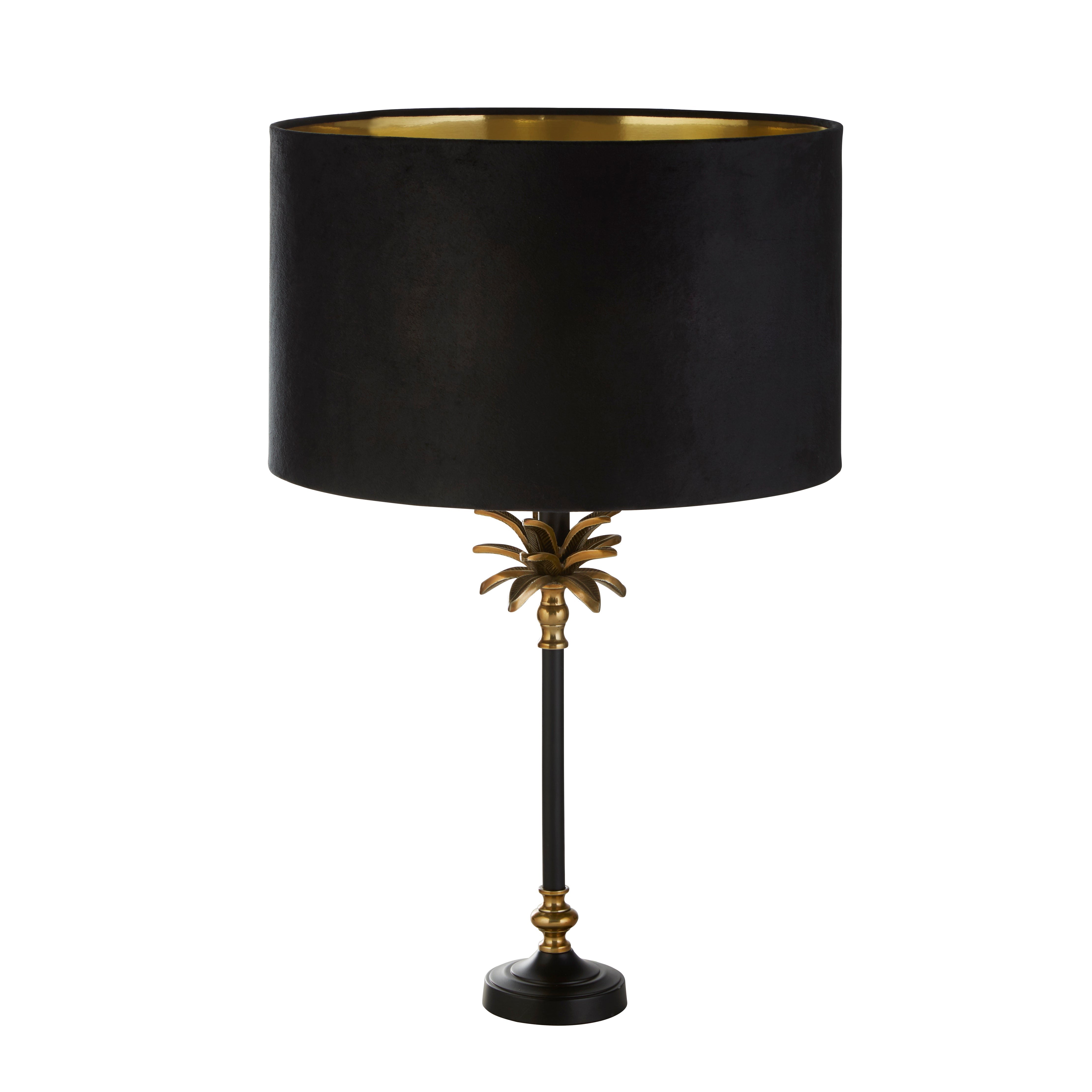 Palm Table Lamp - Black & Antique Brass Metal,Black Shade