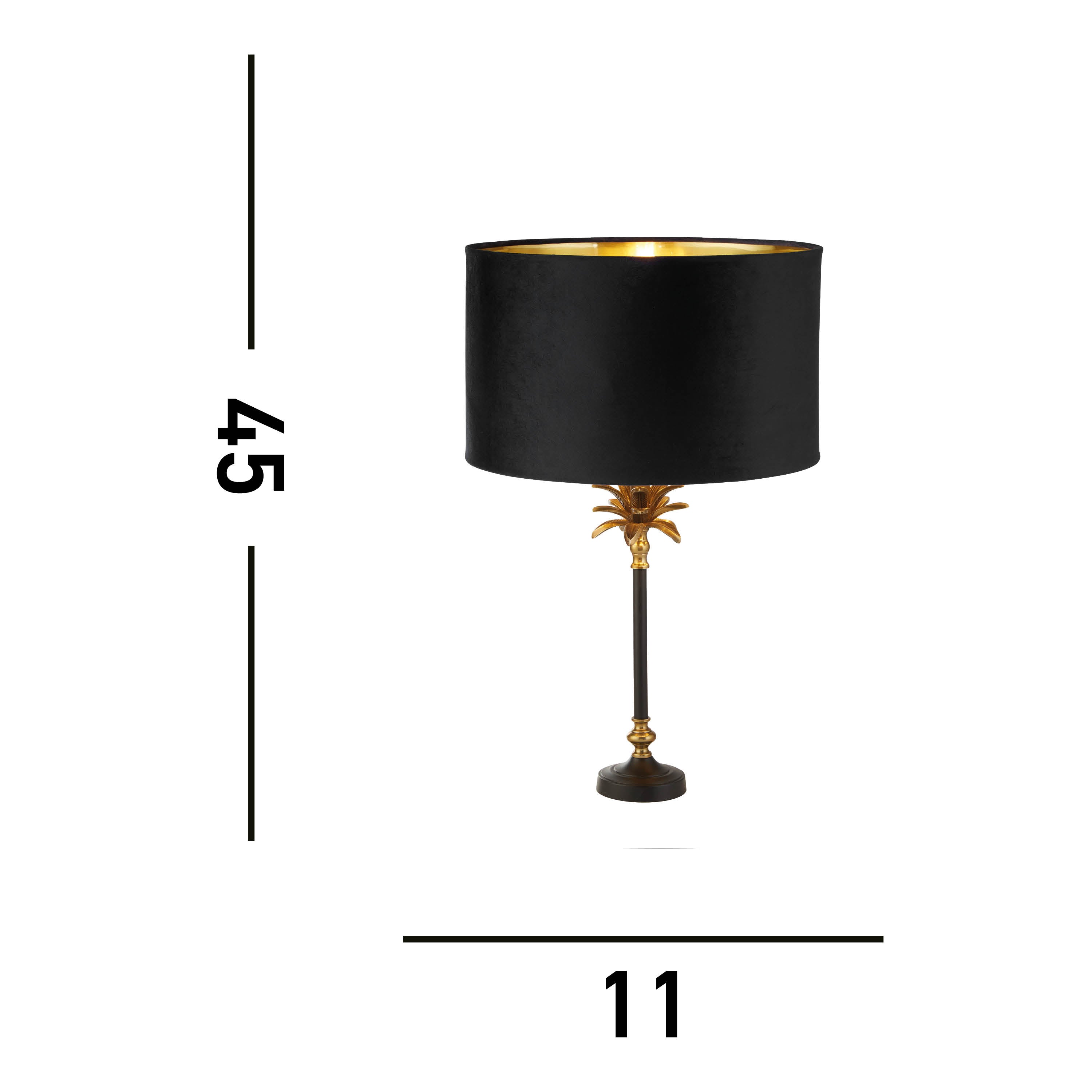 Palm Table Lamp - Black & Antique Brass Metal,Black Shade