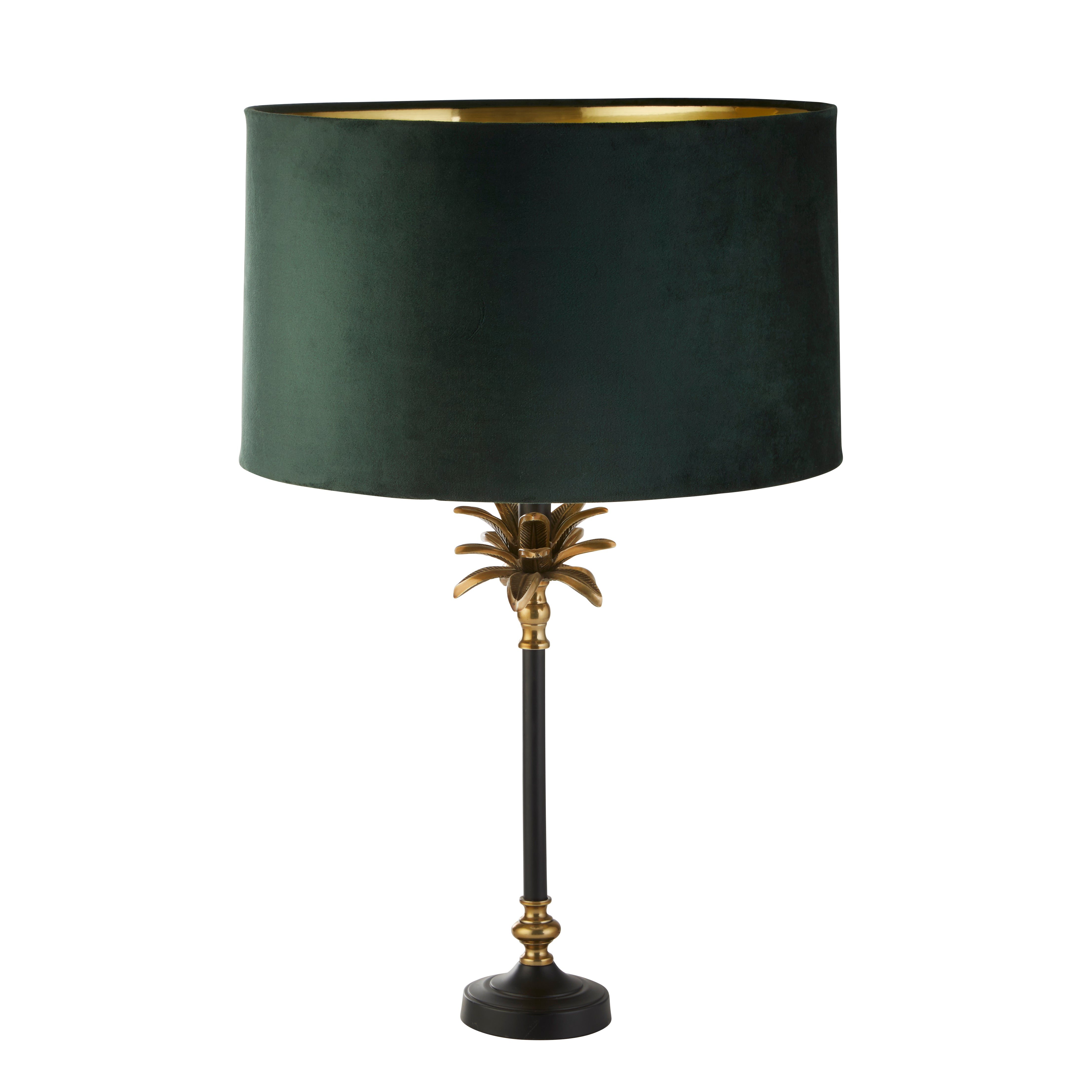 Palm Table Lamp - Antique Brass & Black, Green Velvet Shade