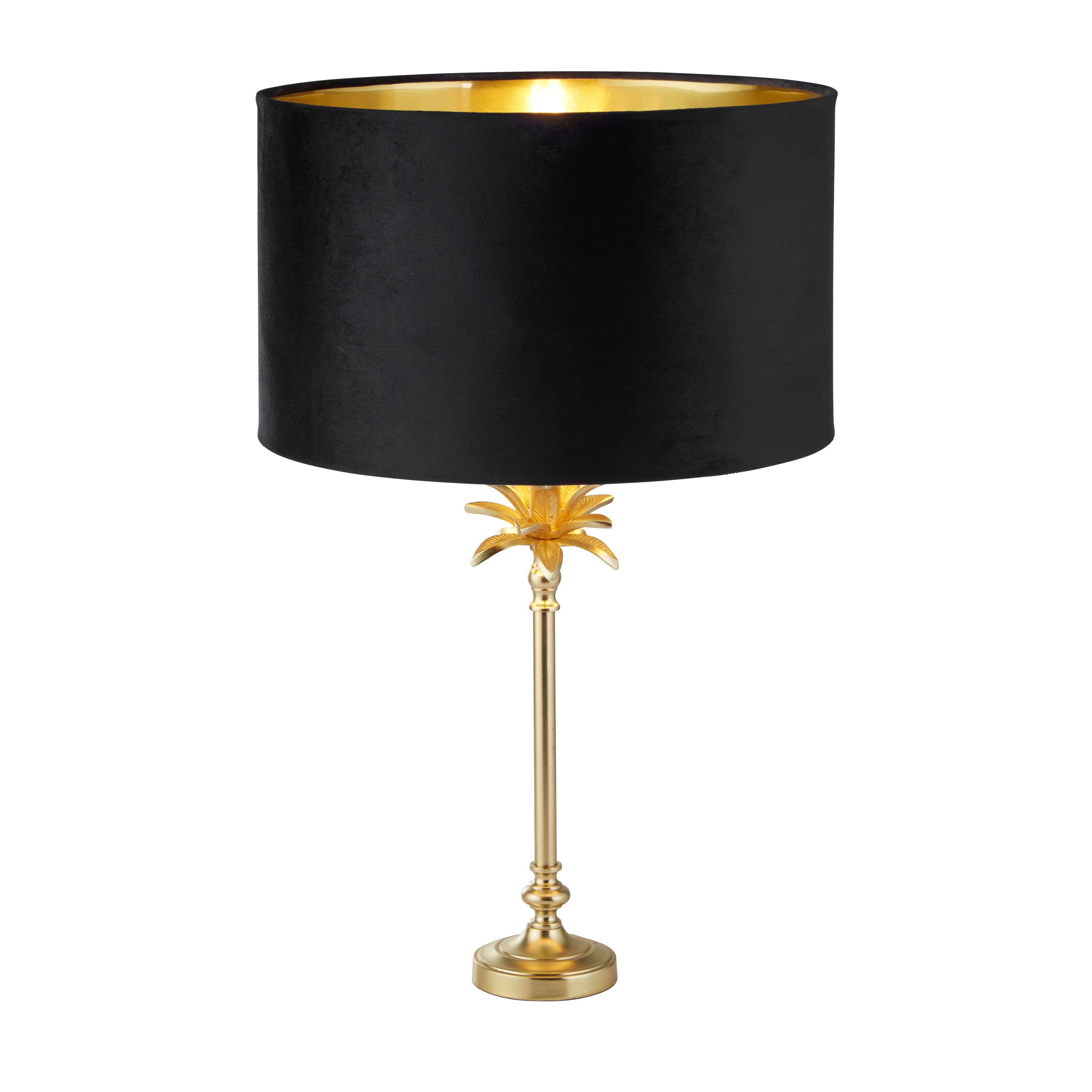 Palm Table Lamp - Satin Brass & Black Velvet Shade
