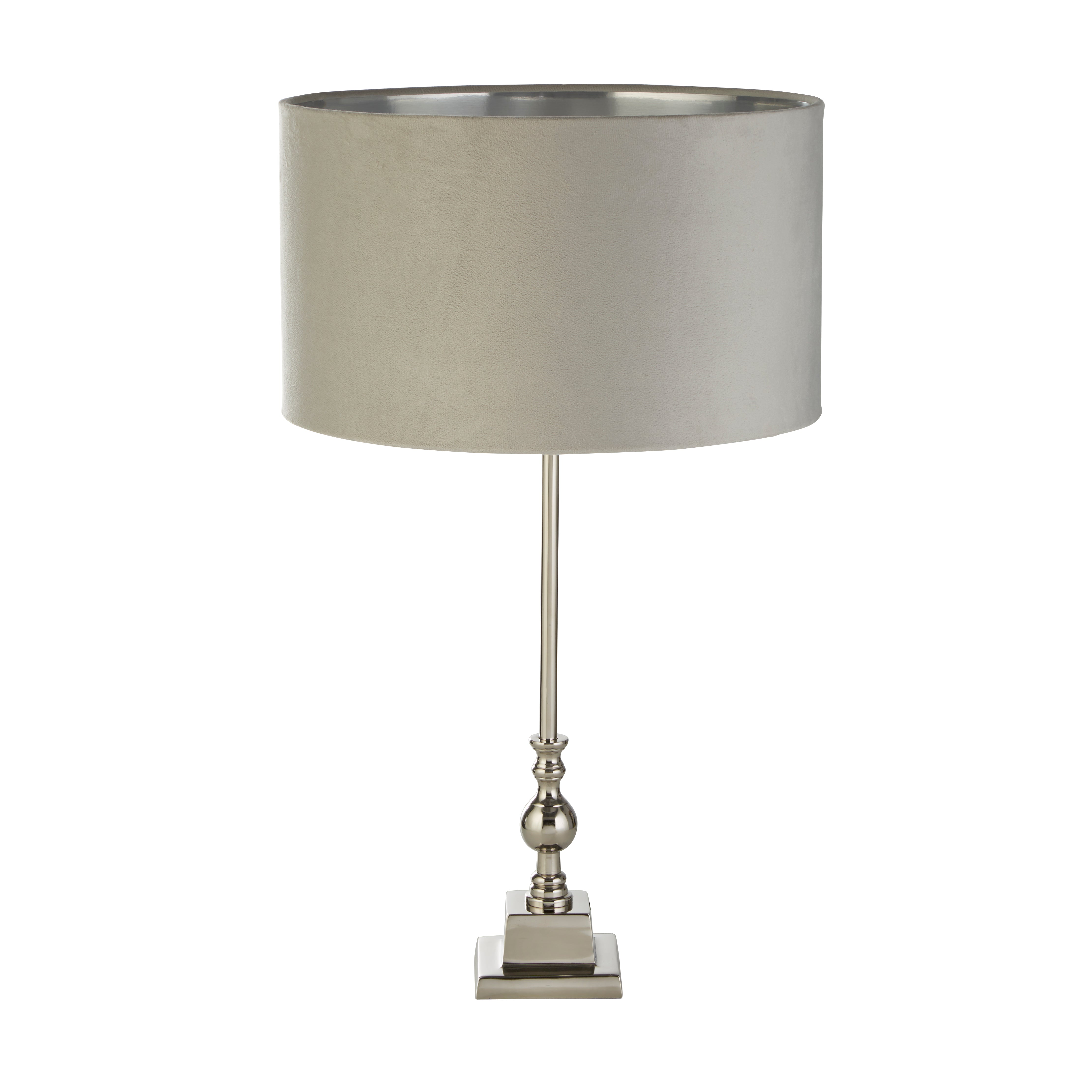 Whitby Table Lamp - Chrome Metal & Light Grey Velvet Shade