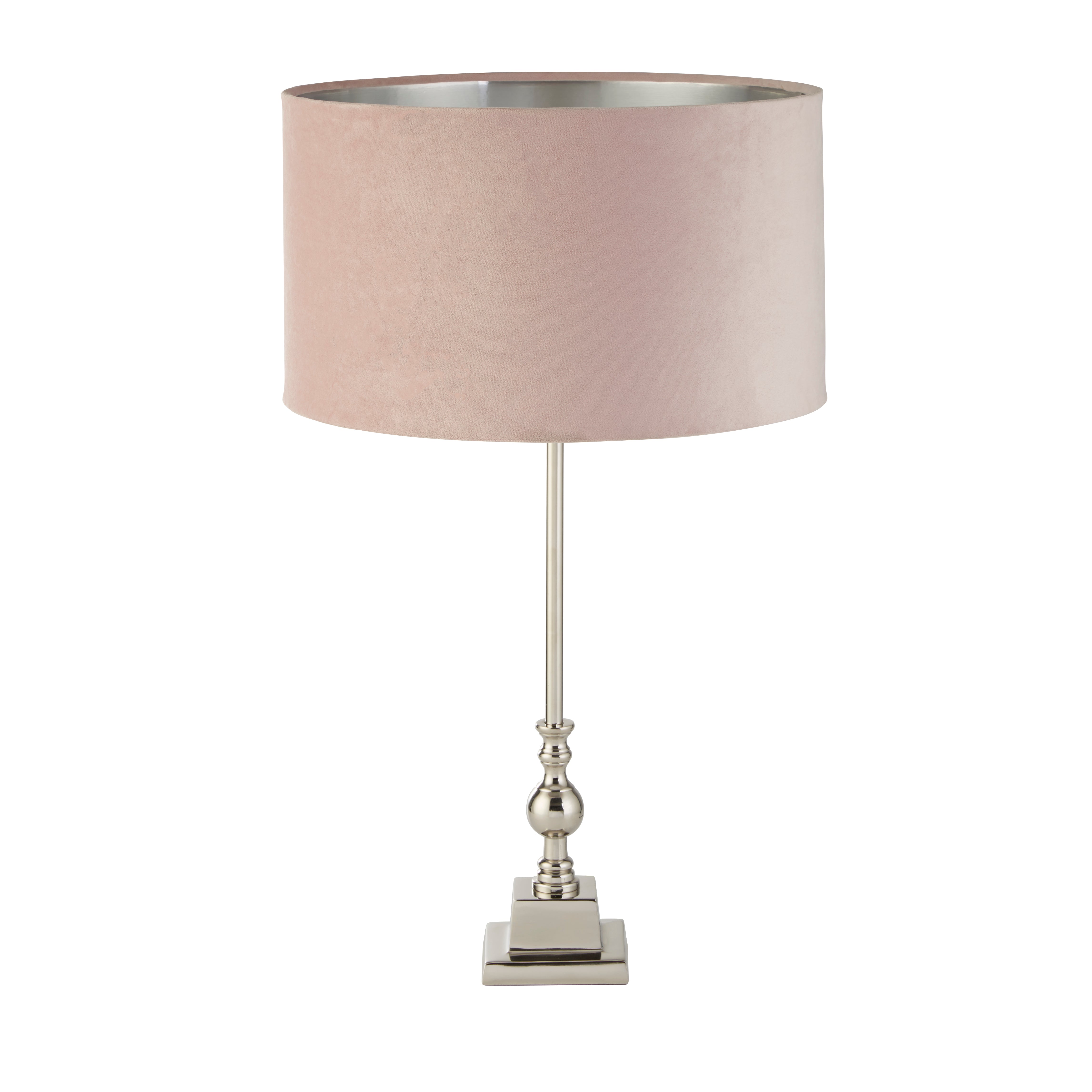 Whitby Table Lamp - Chrome Metal & Pink Velvet Shade
