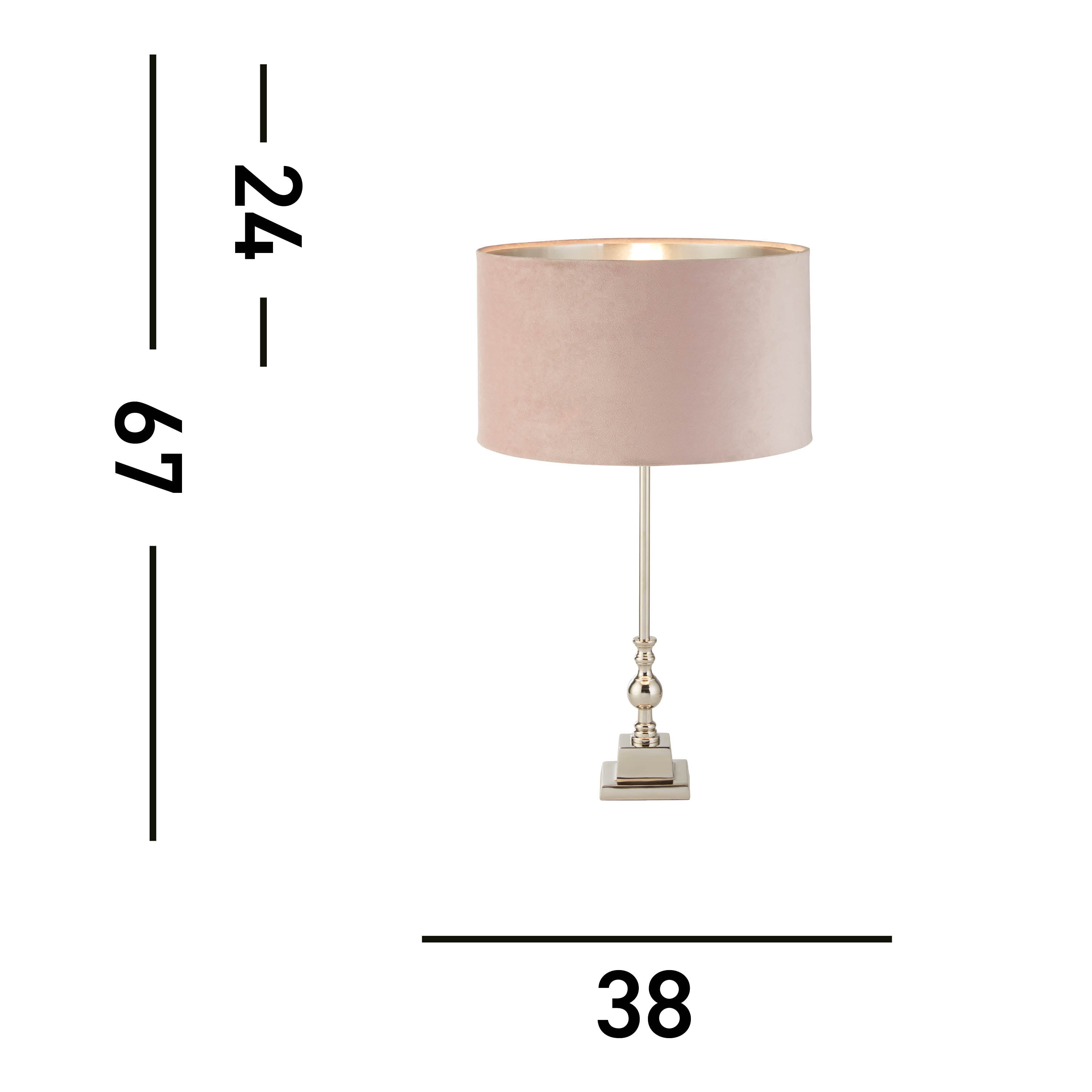 Whitby Table Lamp - Chrome Metal & Pink Velvet Shade