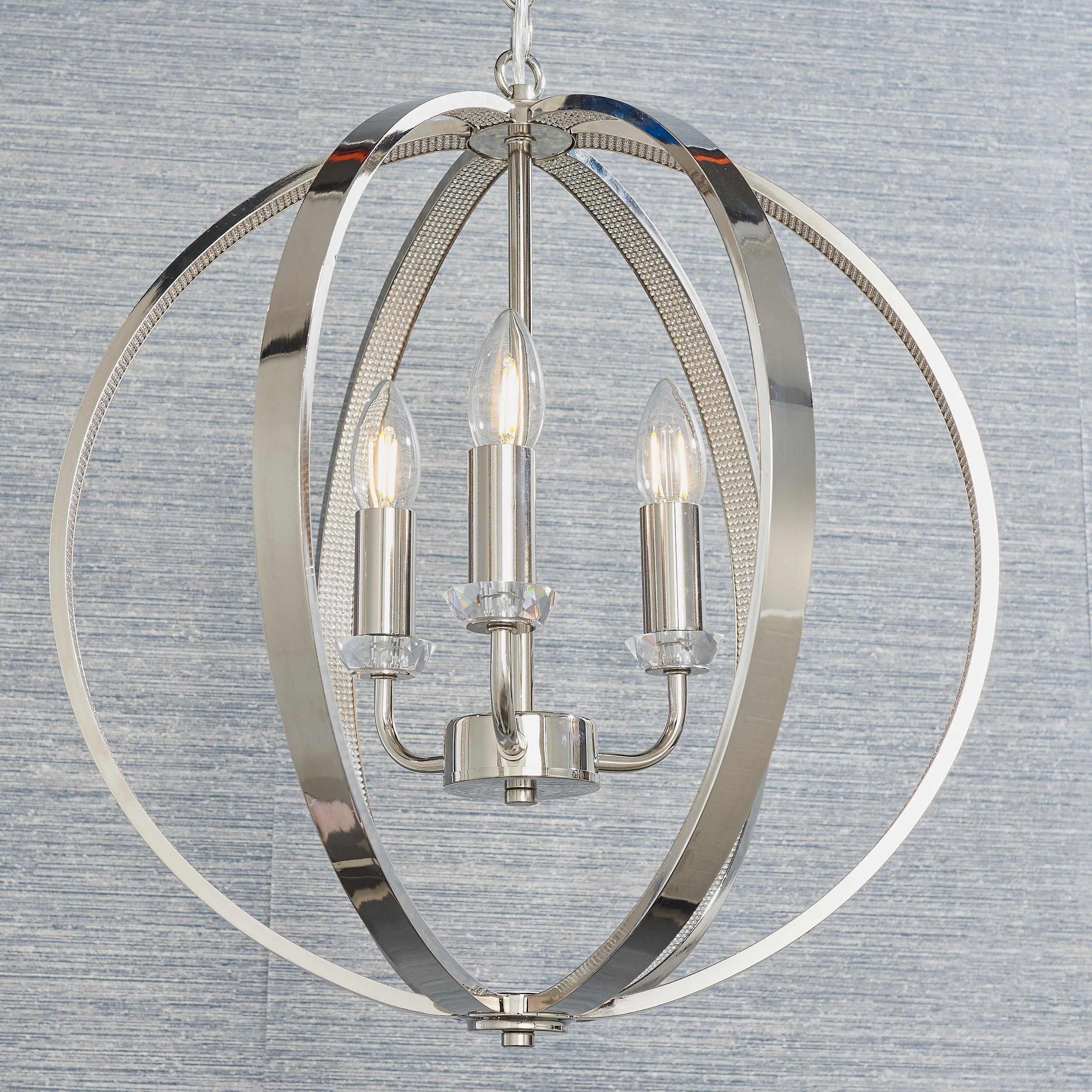 Endon Ritz 3 Light Nickel Ceiling Pendant-Ceiling Pendant Lights-Endon Lighting living room 2nd close upTiffany Lighting Direct