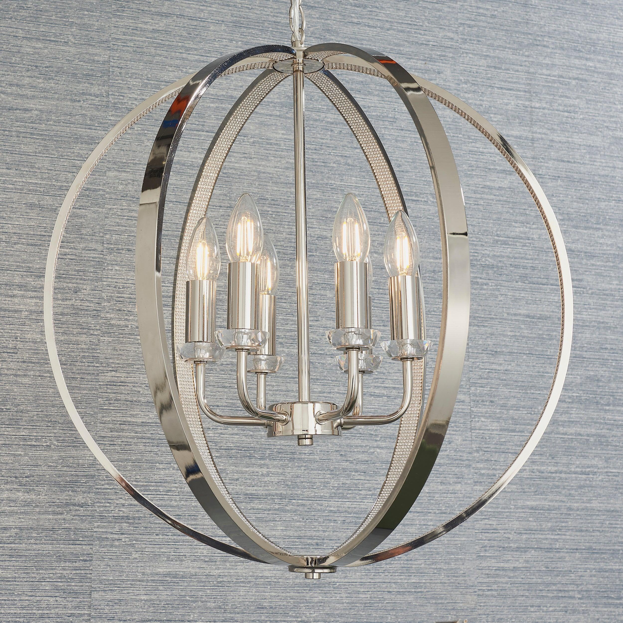 Endon Ritz 6 Light Nickel Ceiling Pendant-Ceiling Pendant Lights-Endon Lighting living room 2nd close upTiffany Lighting Direct