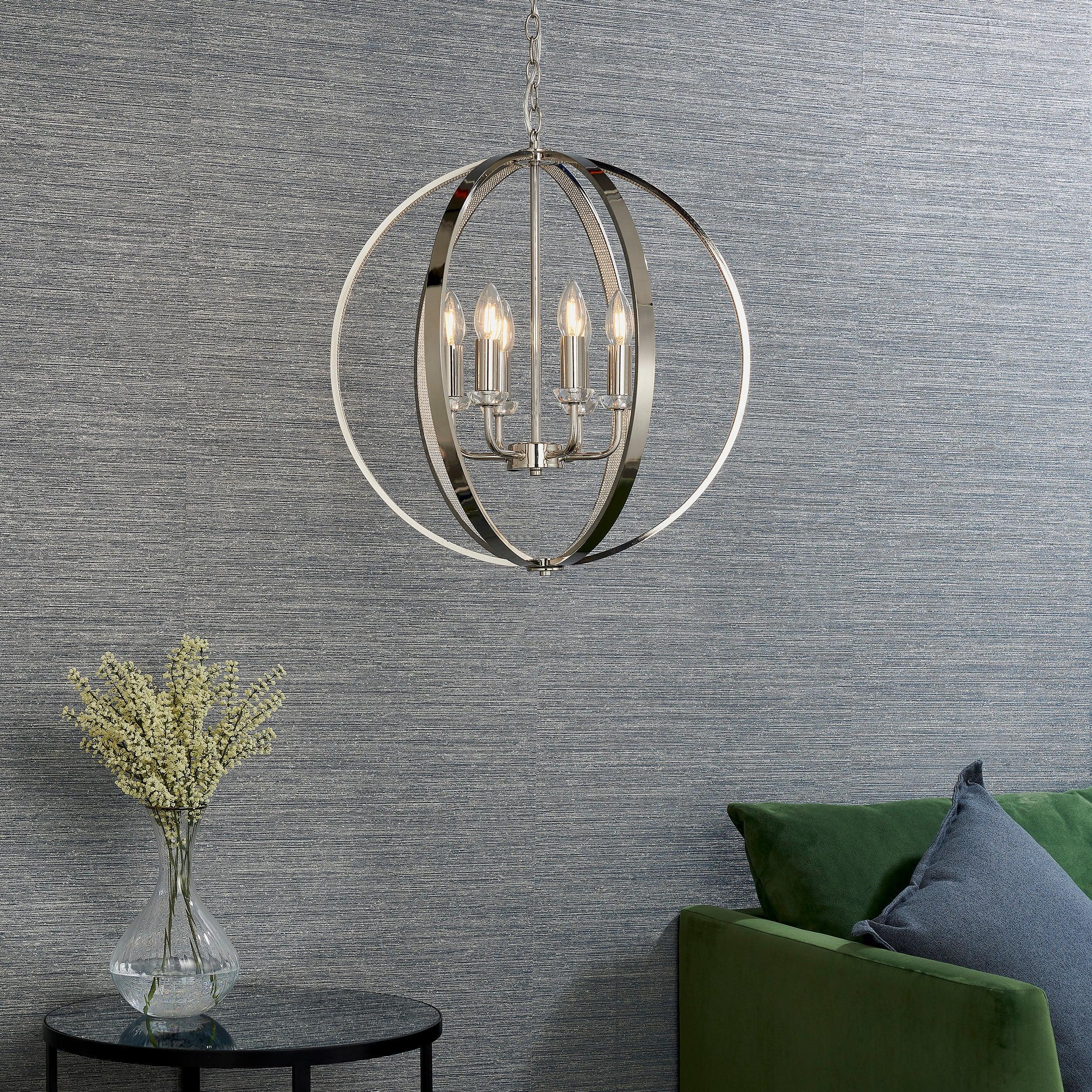 Endon Ritz 6 Light Nickel Ceiling Pendant-Ceiling Pendant Lights-Endon Lighting living room close up Tiffany Lighting Direct