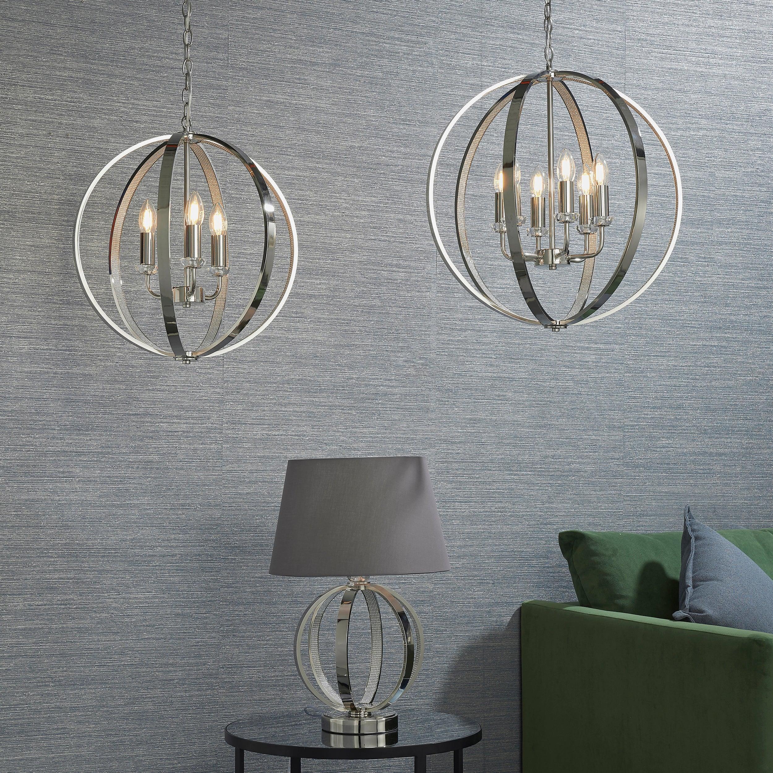 Endon Ritz 6 Light Nickel Ceiling Pendant-Ceiling Pendant Lights-Endon Lighting living room close. up unlit Tiffany Lighting Direct