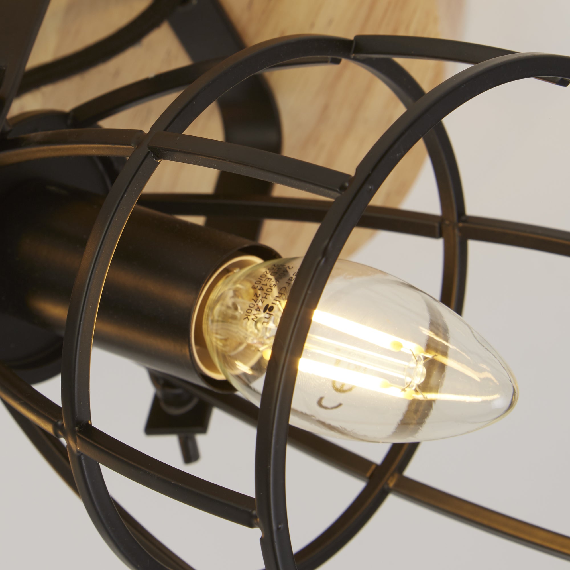 Searchlight Vision 3 Light Round Black & Wood Ceiling Light