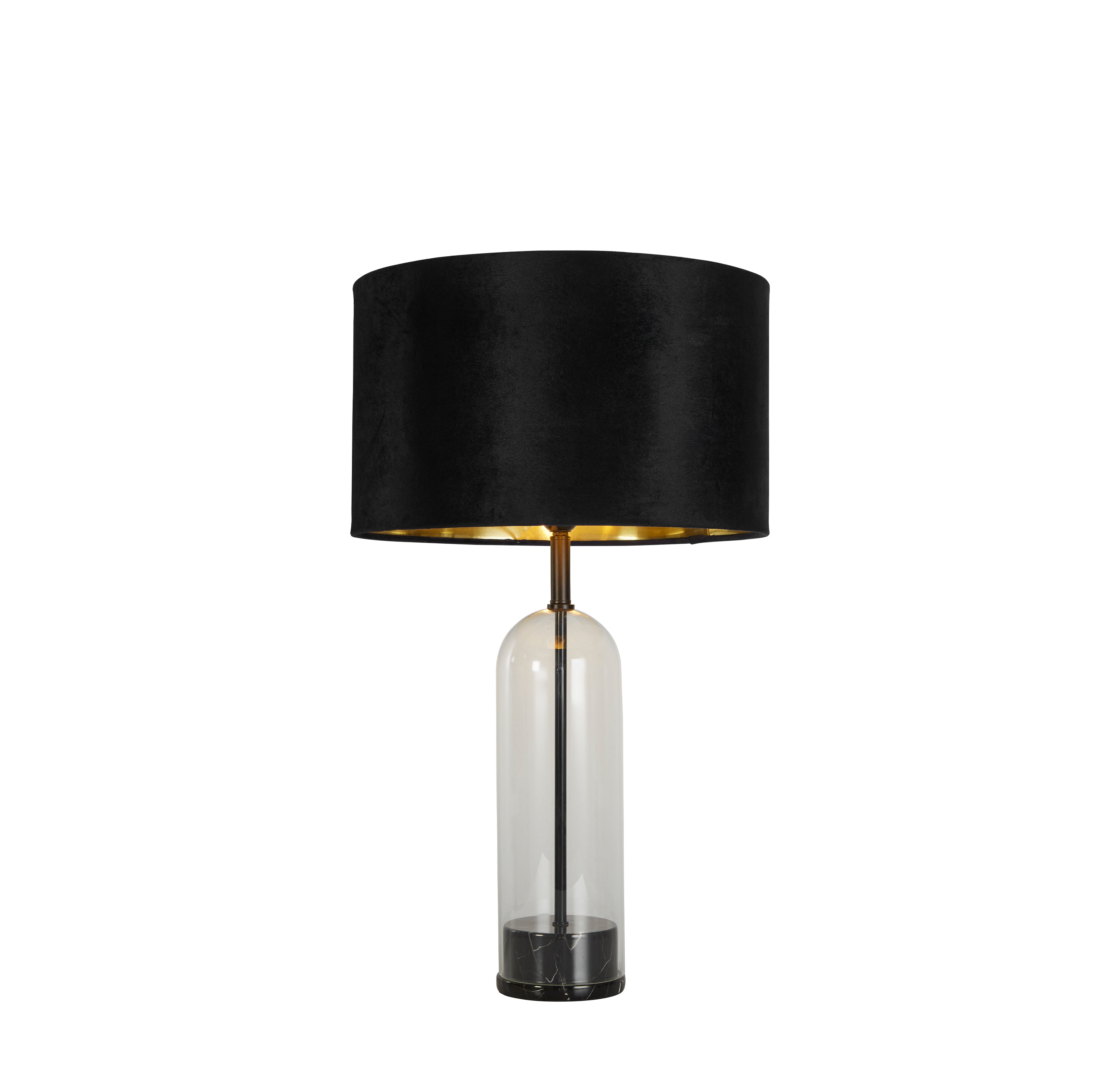 Oxford Table Lamp- Glass, Black Metal, Marble & Black Velvet