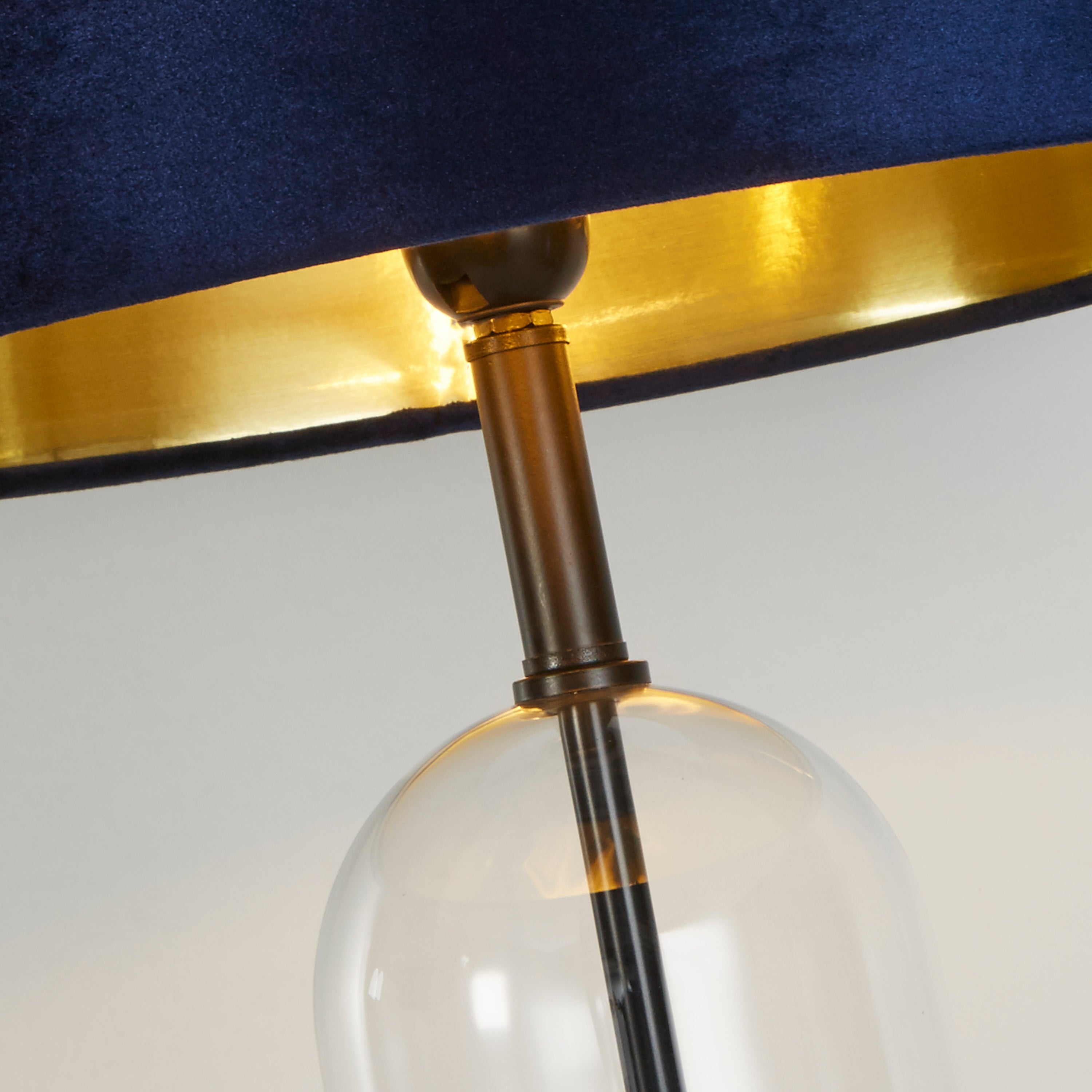 Oxford Table Lamp- Glass, Black Metal, Marble & Navy Velvet