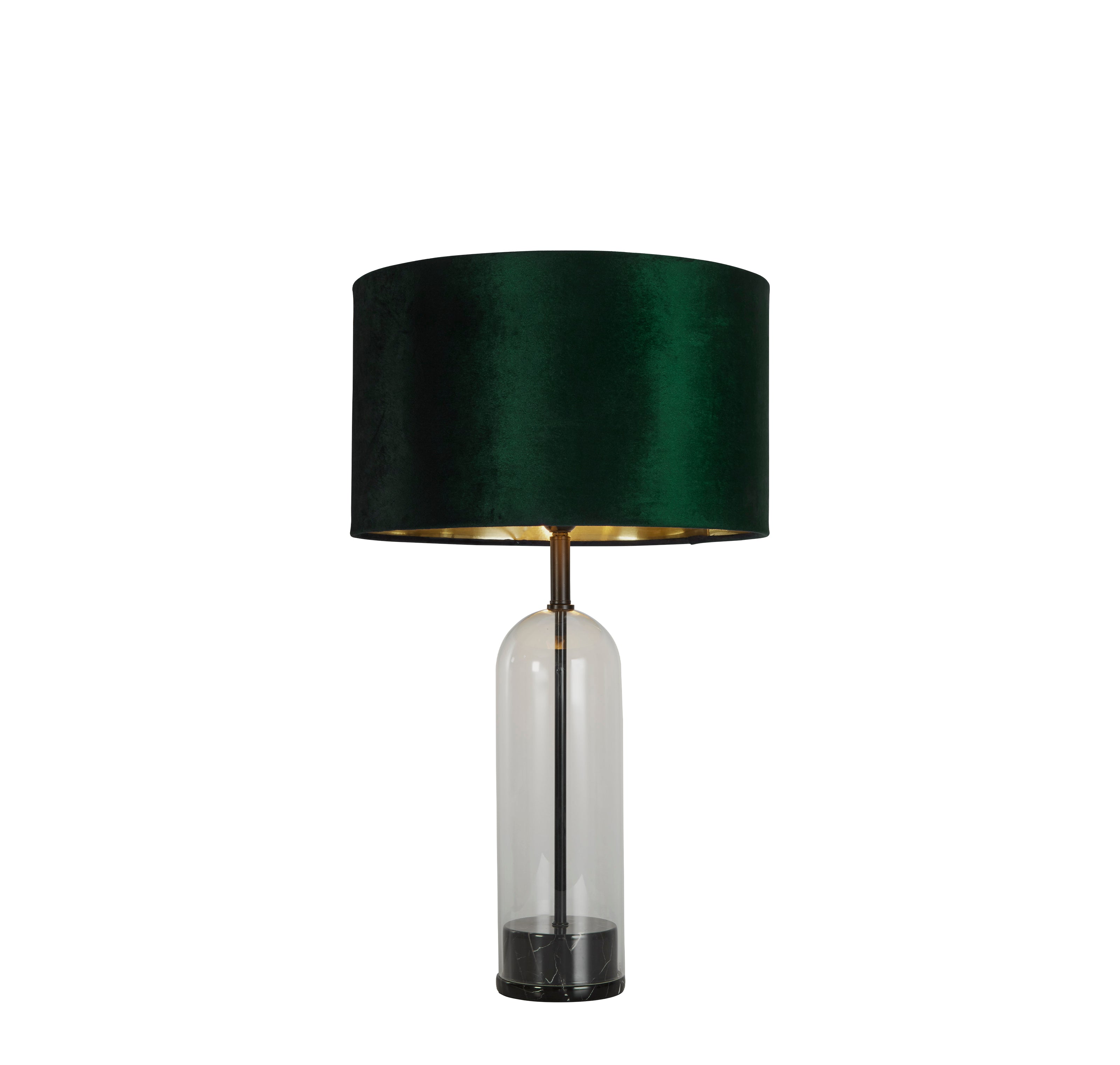 Oxford Table Lamp-Glass, Black Metal, Marble & Green Velvet
