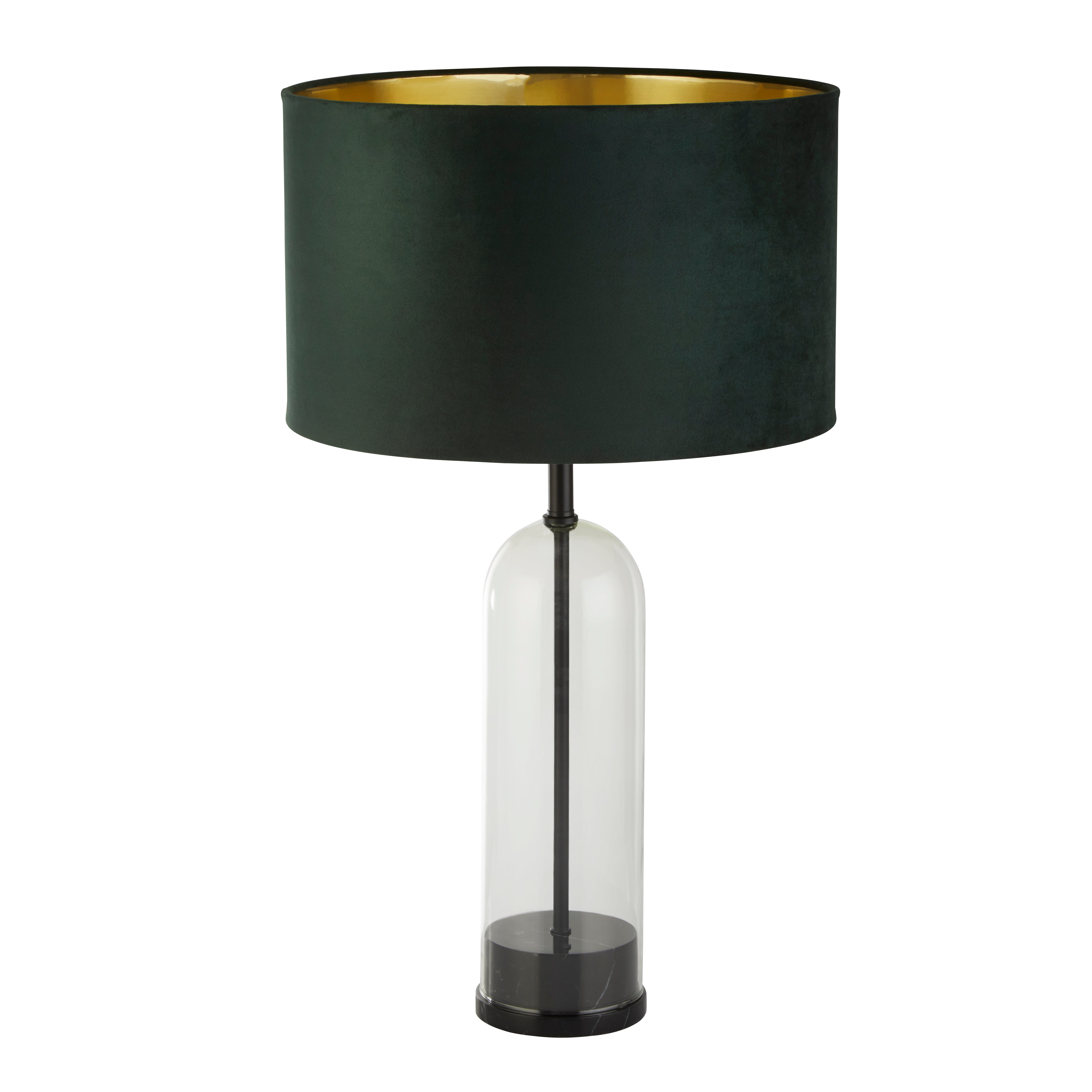 Oxford Table Lamp-Glass, Black Metal, Marble & Green Velvet