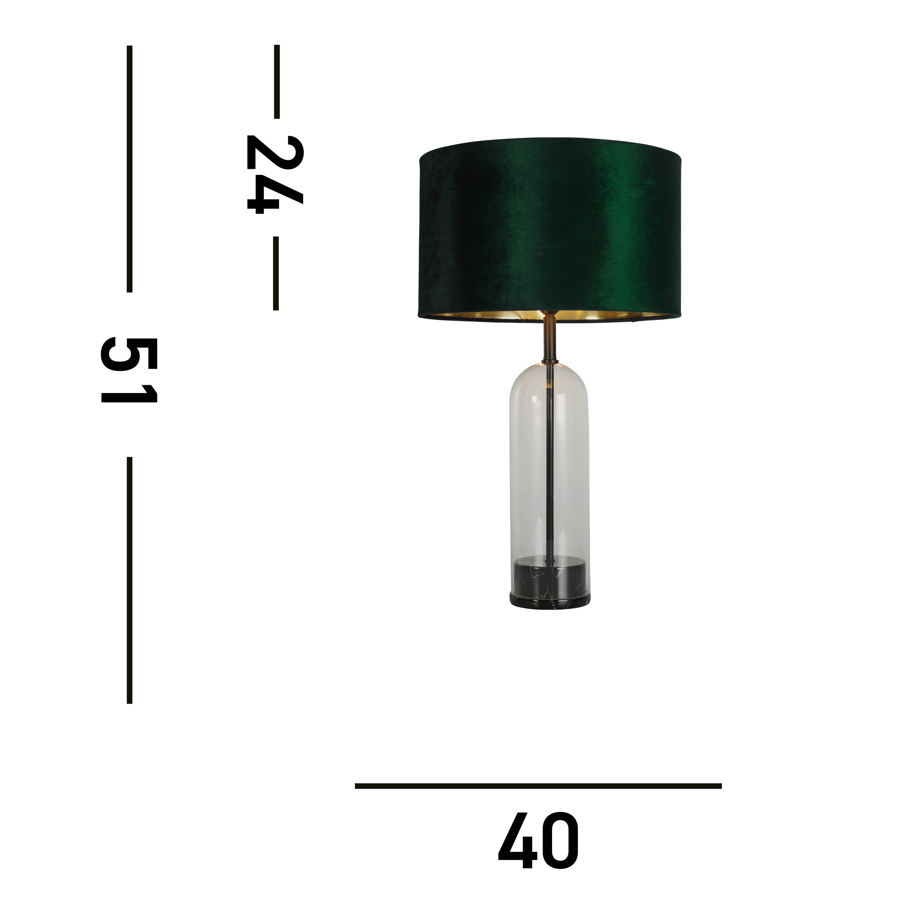 Oxford Table Lamp-Glass, Black Metal, Marble & Green Velvet