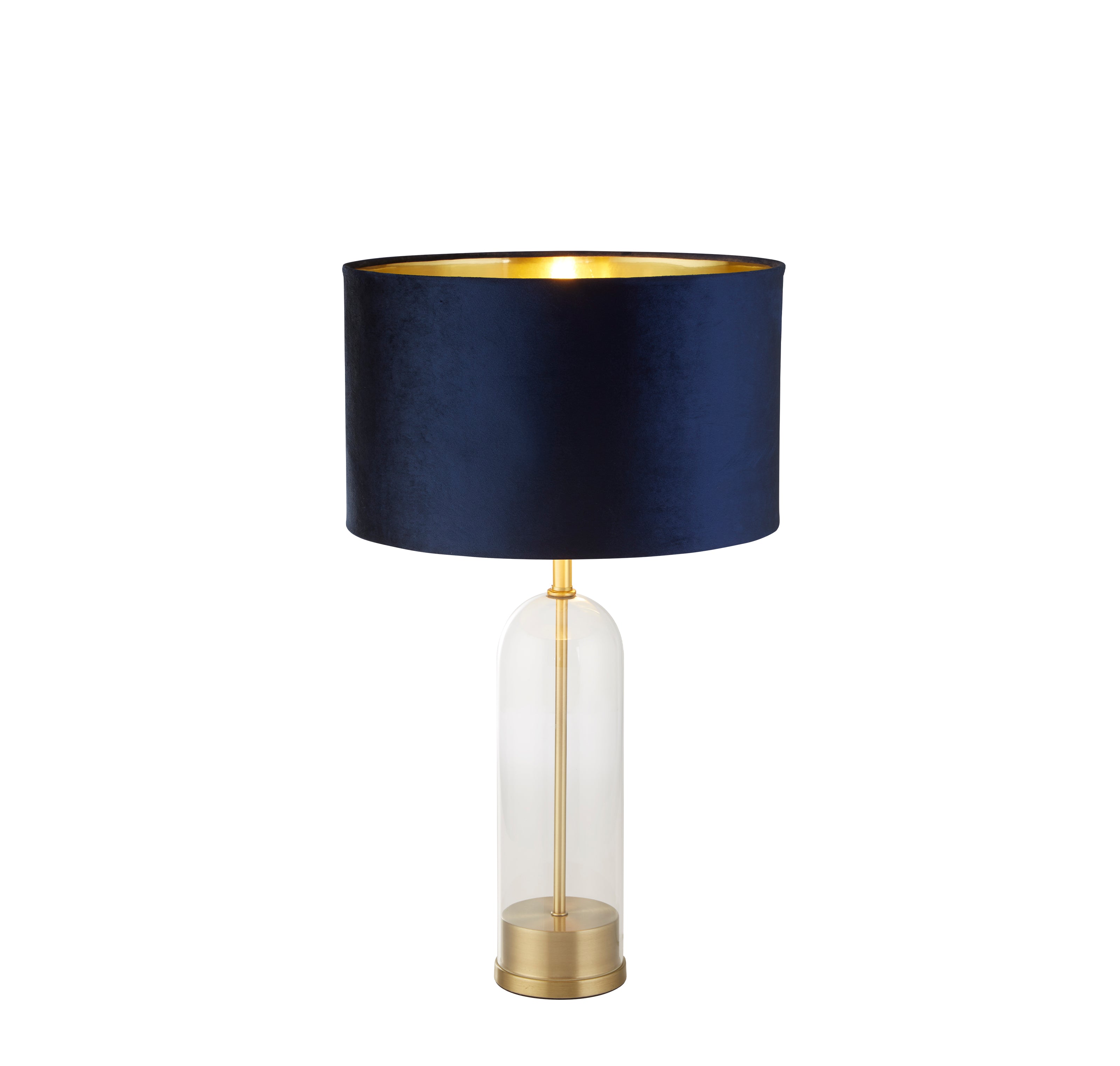 Oxford Table Lamp- Glass, Brass Metal & Navy Velvet Shade