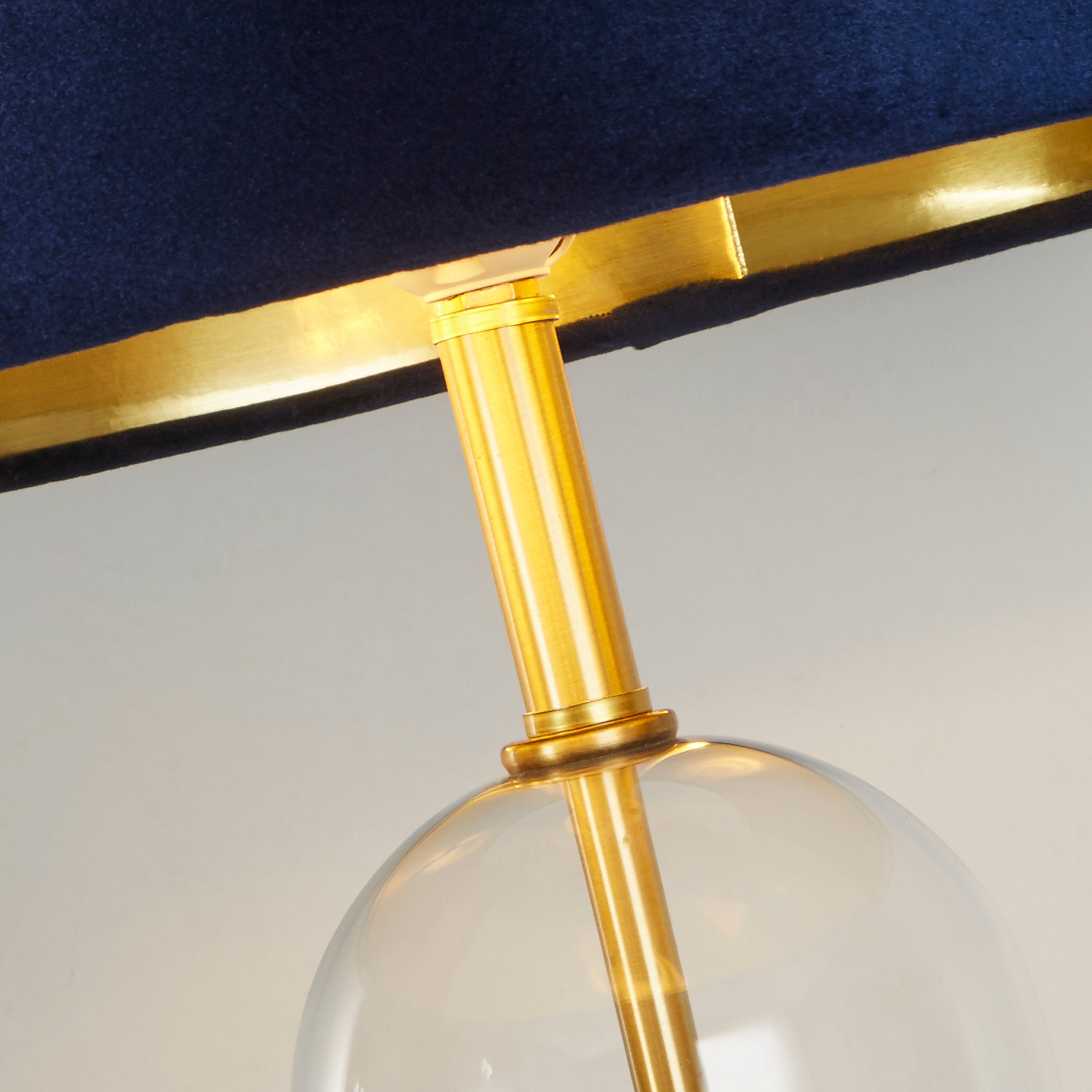 Oxford Table Lamp- Glass, Brass Metal & Navy Velvet Shade