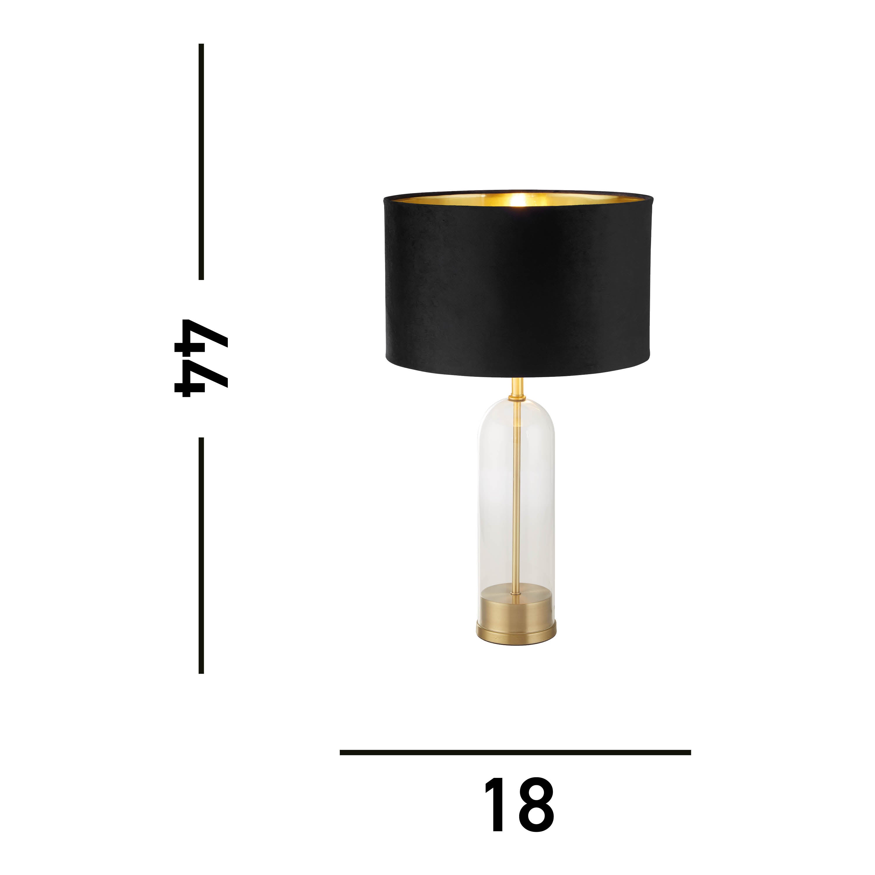 Oxford Table Lamp - Glass, Brass Metal & Black Velvet Shade