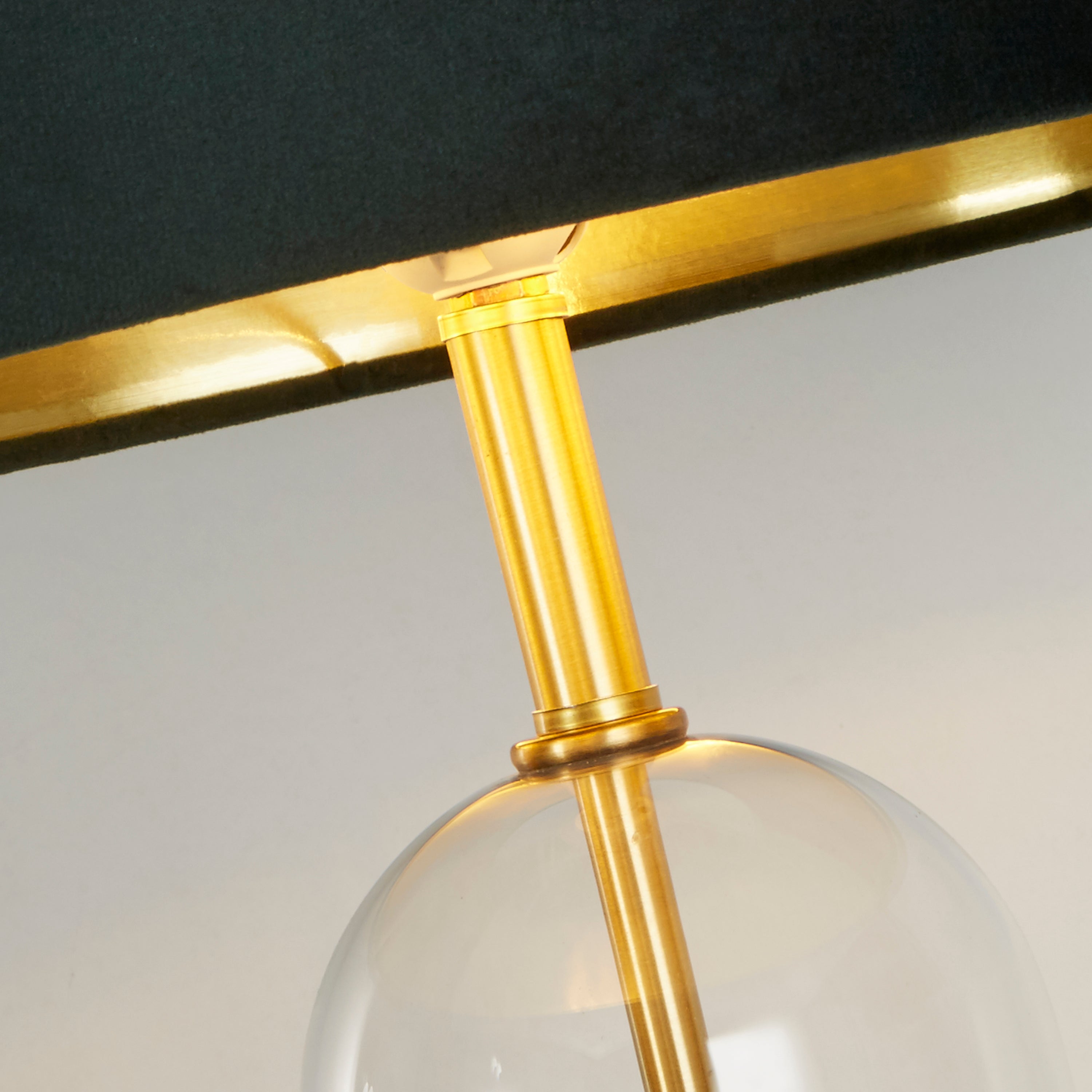 Oxford Table Lamp - Glass, Brass Metal & Green Velvet Shade