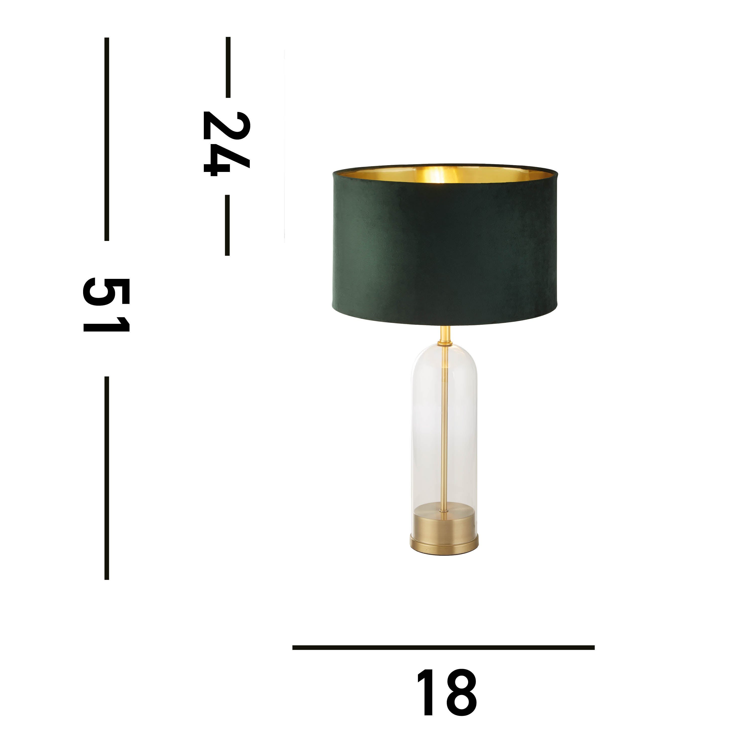 Oxford Table Lamp - Glass, Brass Metal & Green Velvet Shade