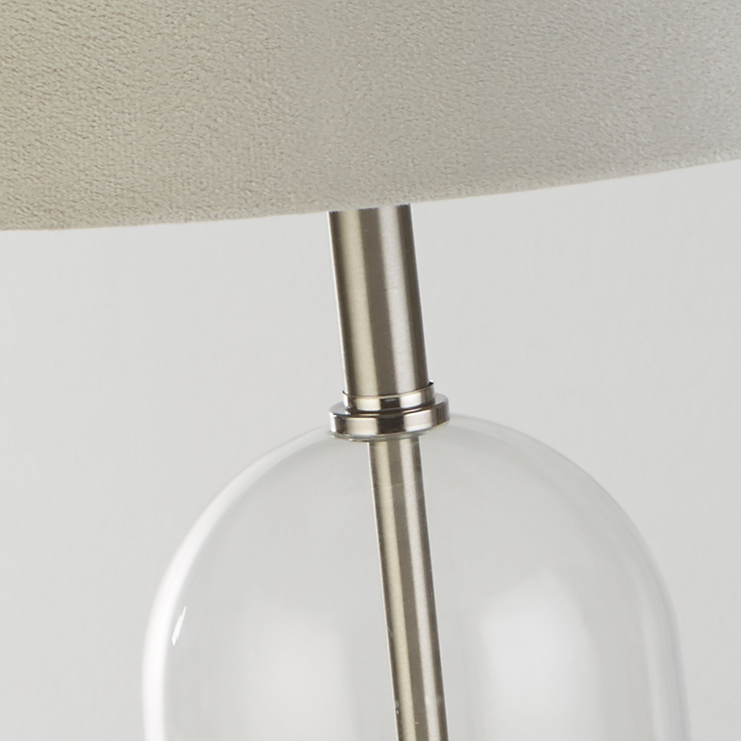 Oxford Table Lamp - Glass, Satin Nickel & Grey Velvet Shade