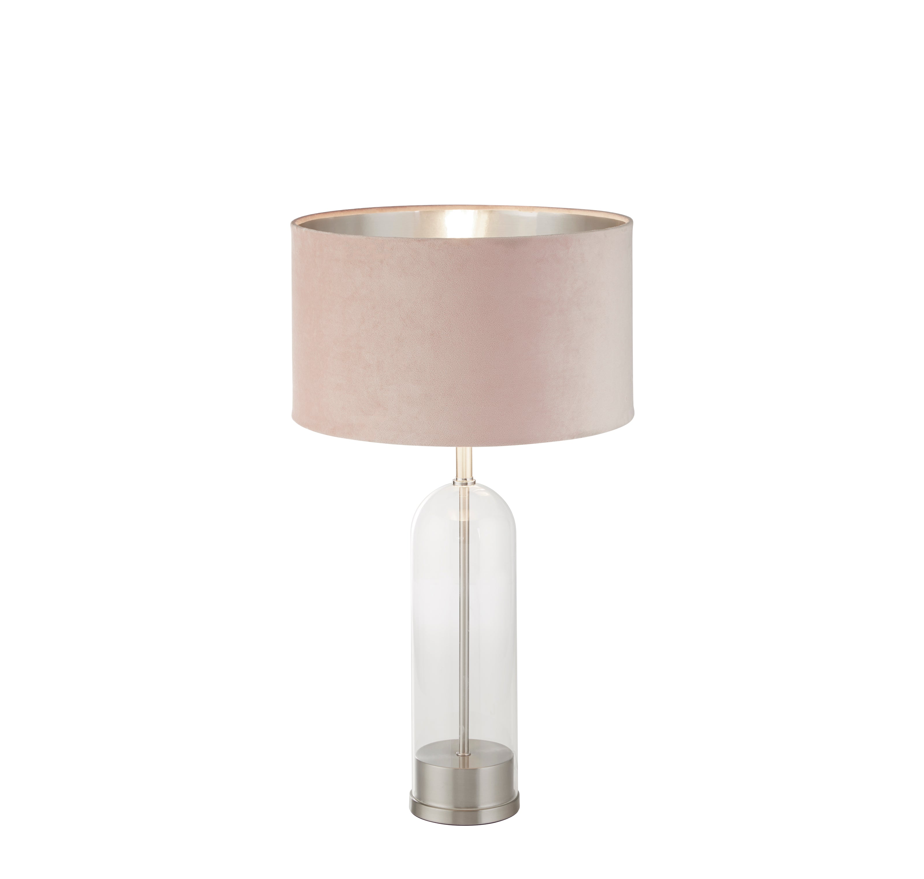 Oxford Table Lamp - Glass, Satin Nickel & Pink Velvet Shade
