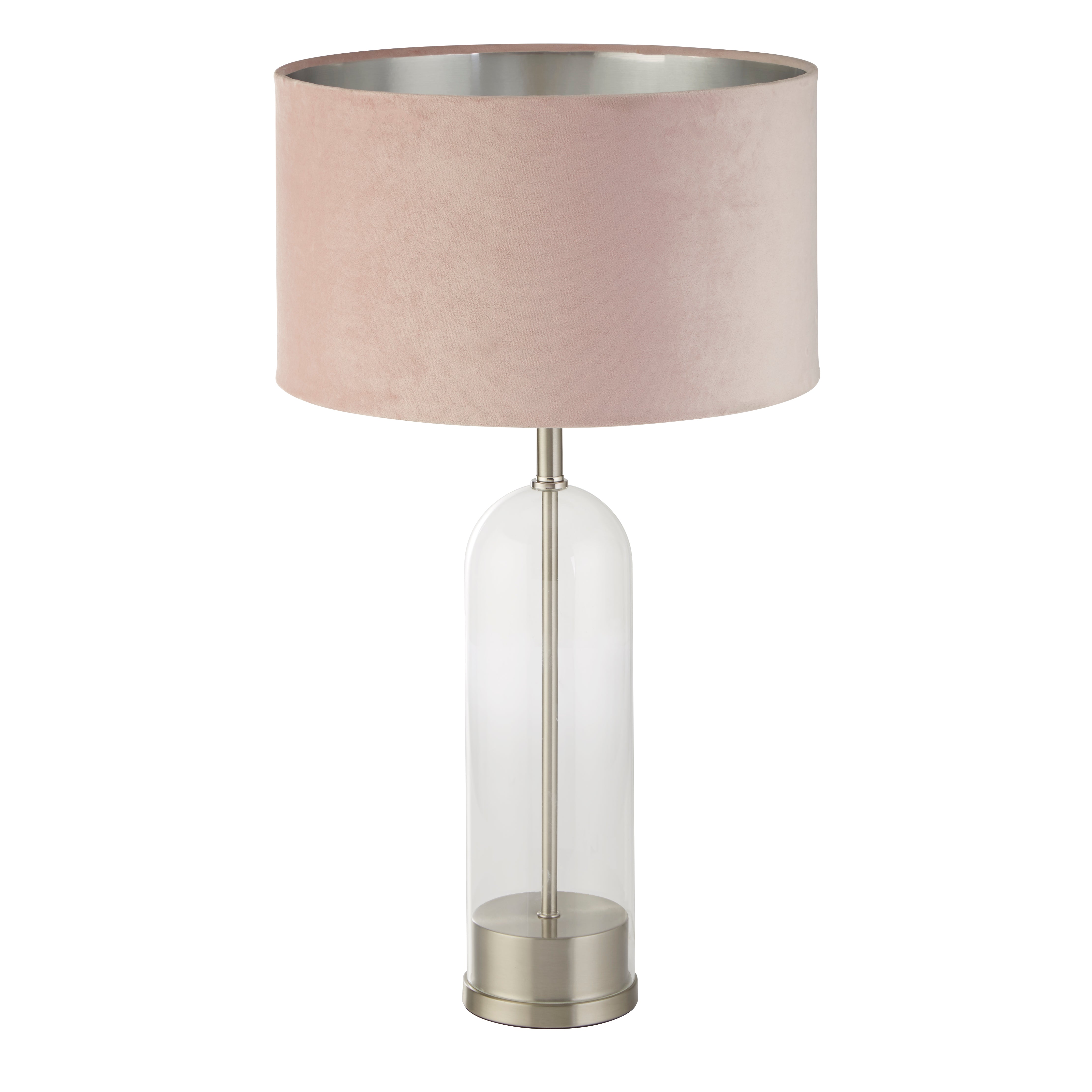 Oxford Table Lamp - Glass, Satin Nickel & Pink Velvet Shade