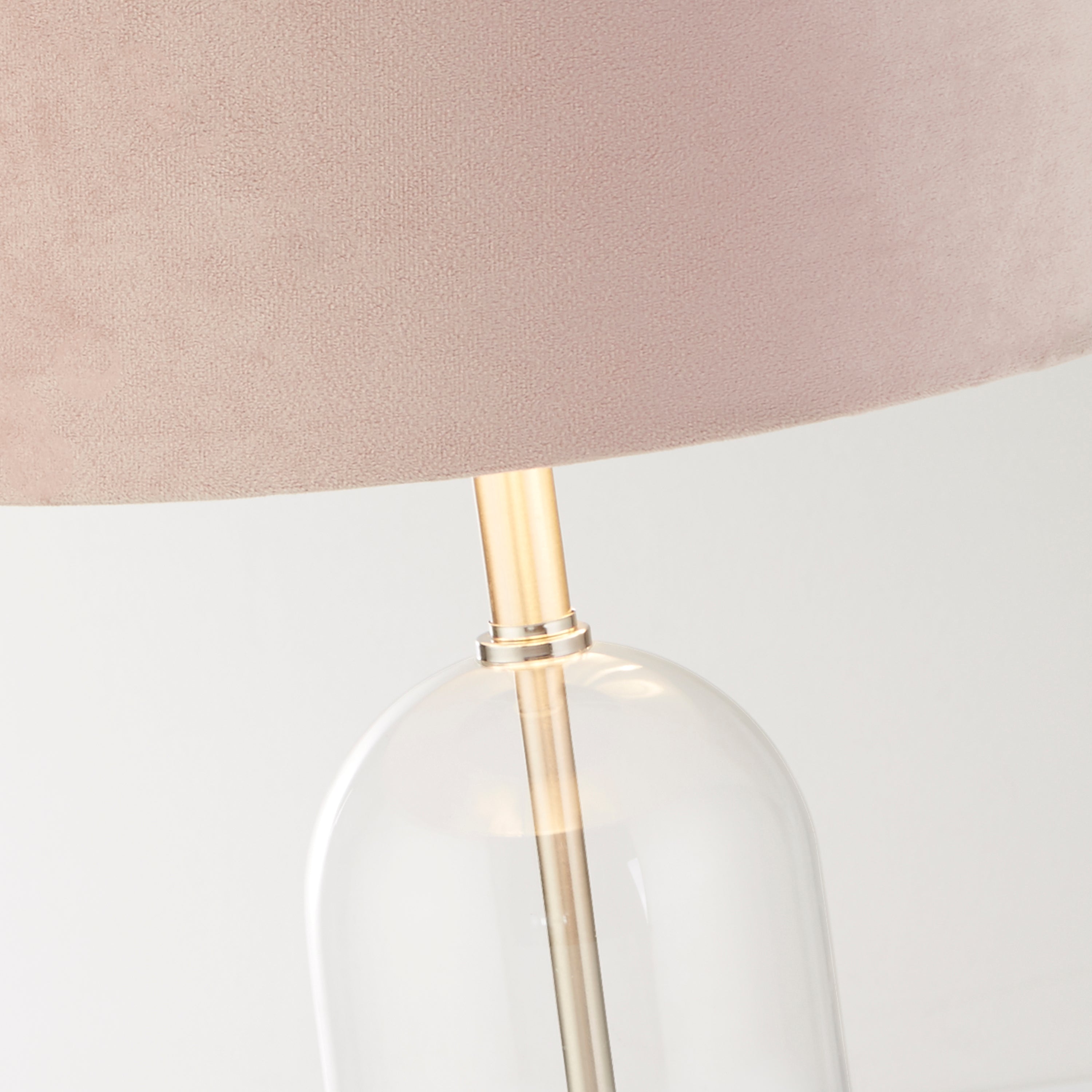Oxford Table Lamp - Glass, Satin Nickel & Pink Velvet Shade