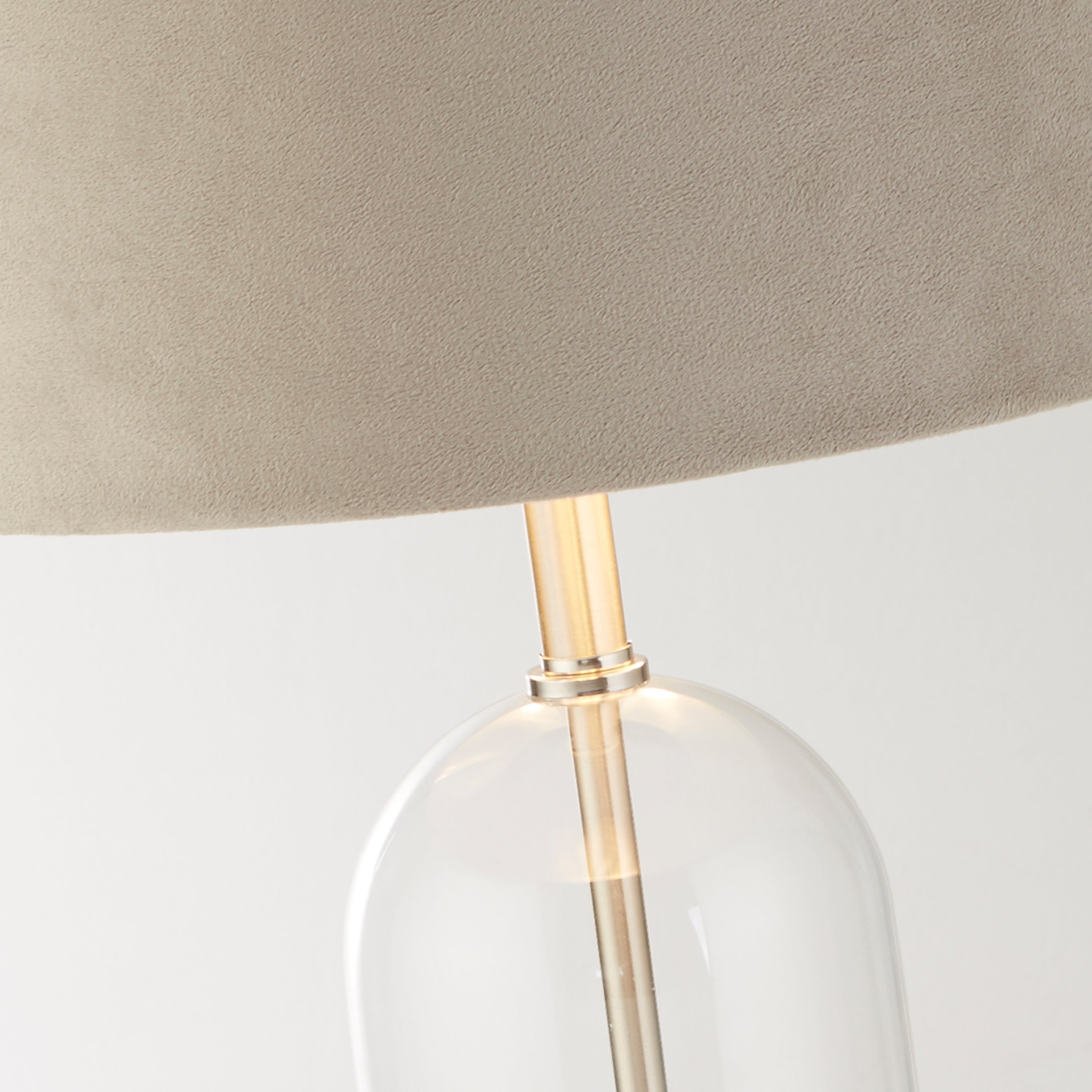 Oxford Table Lamp - Glass, Satin Nickel & Taupe Velvet Shade
