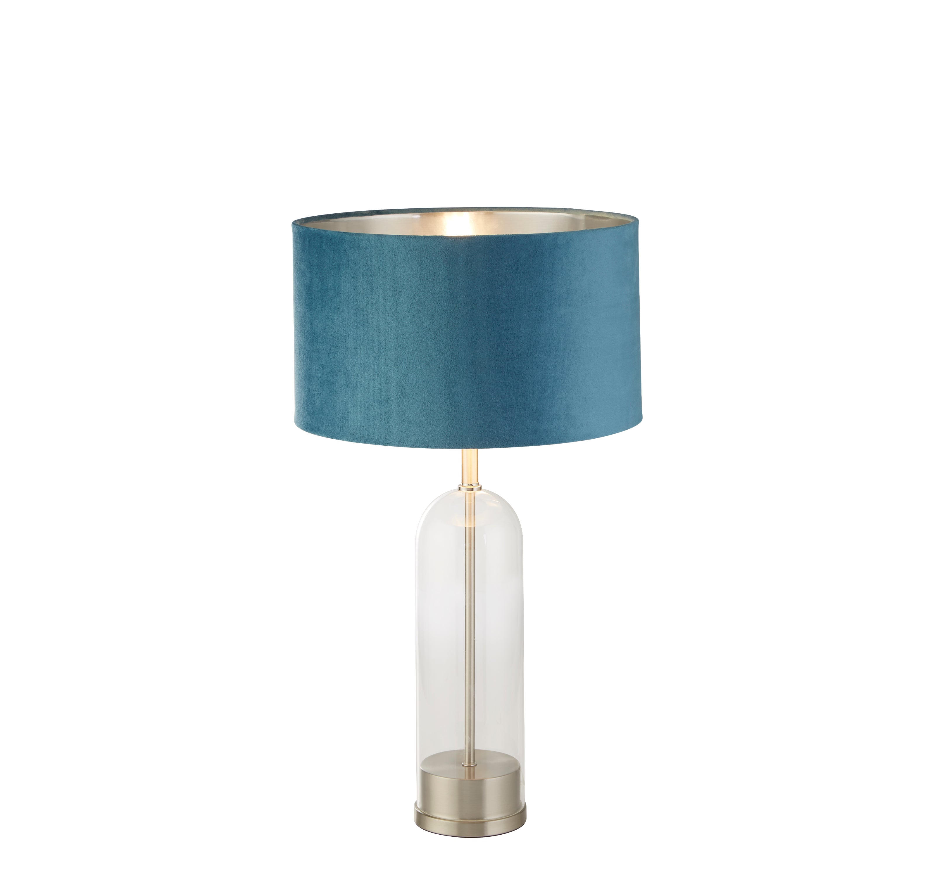 Oxford Table Lamp - Glass, Satin Nickel & Teal Velvet Shade