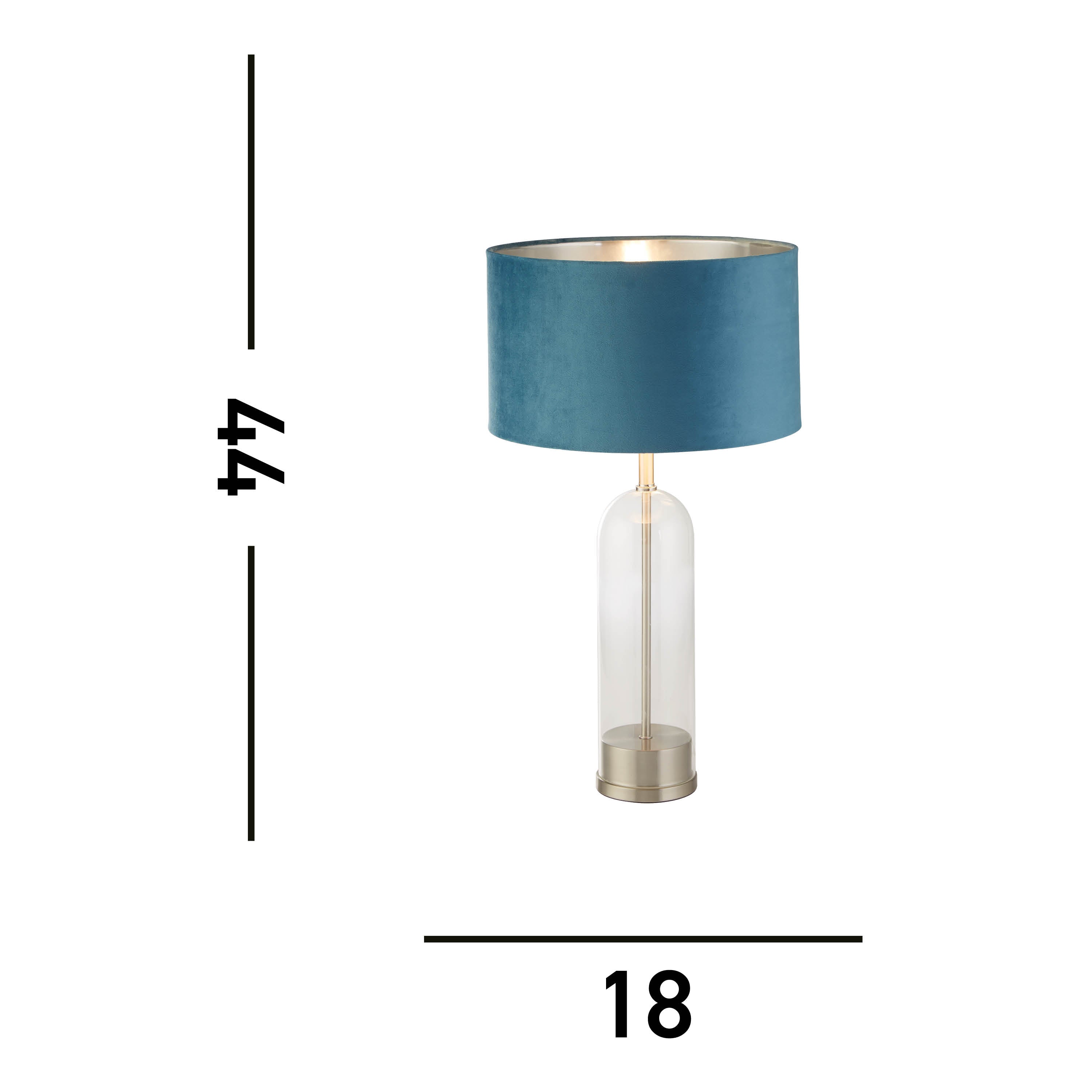 Oxford Table Lamp - Glass, Satin Nickel & Teal Velvet Shade