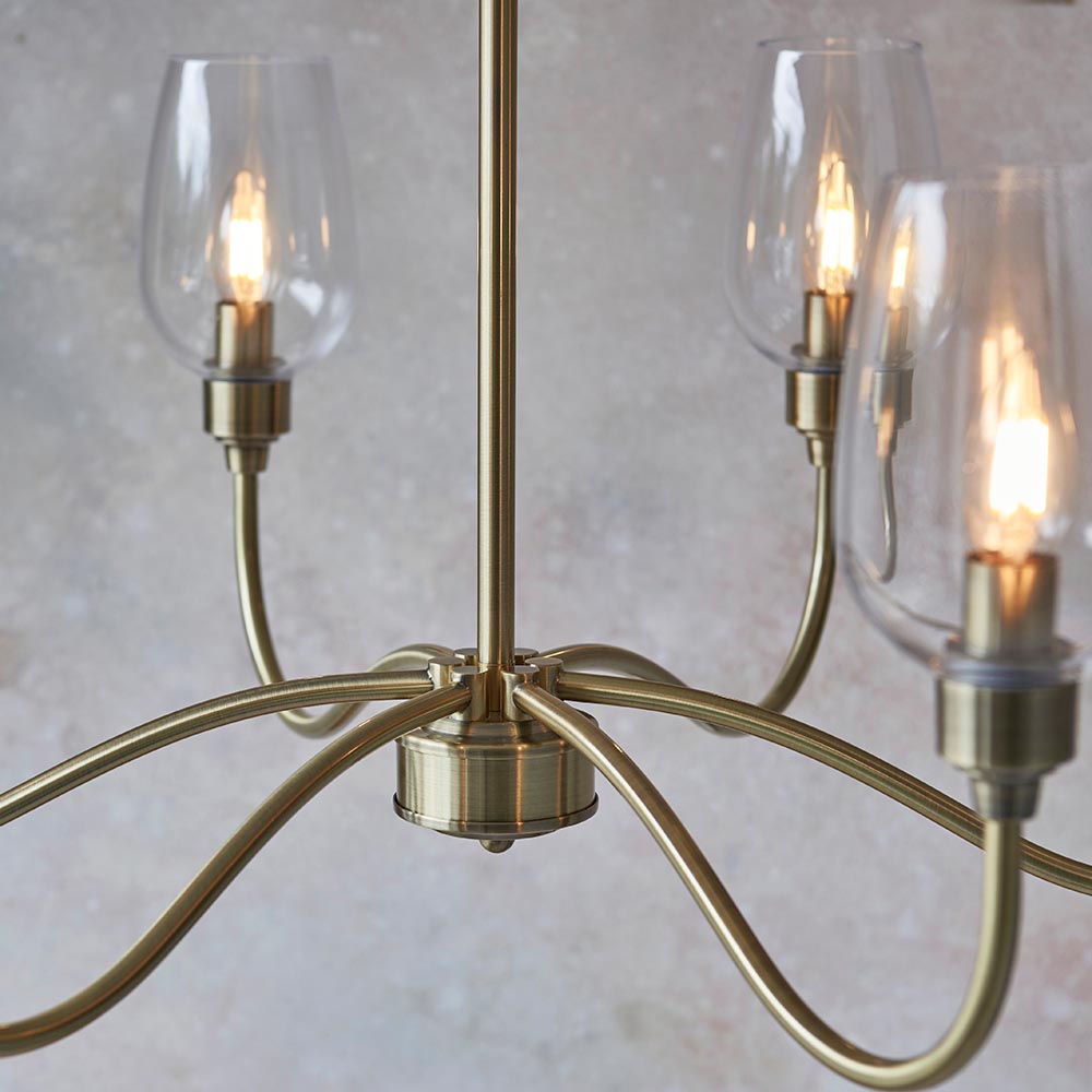 Island 6 Light Brass & Glass Shade Art Deco Pendant-OPEN-BOX-020426