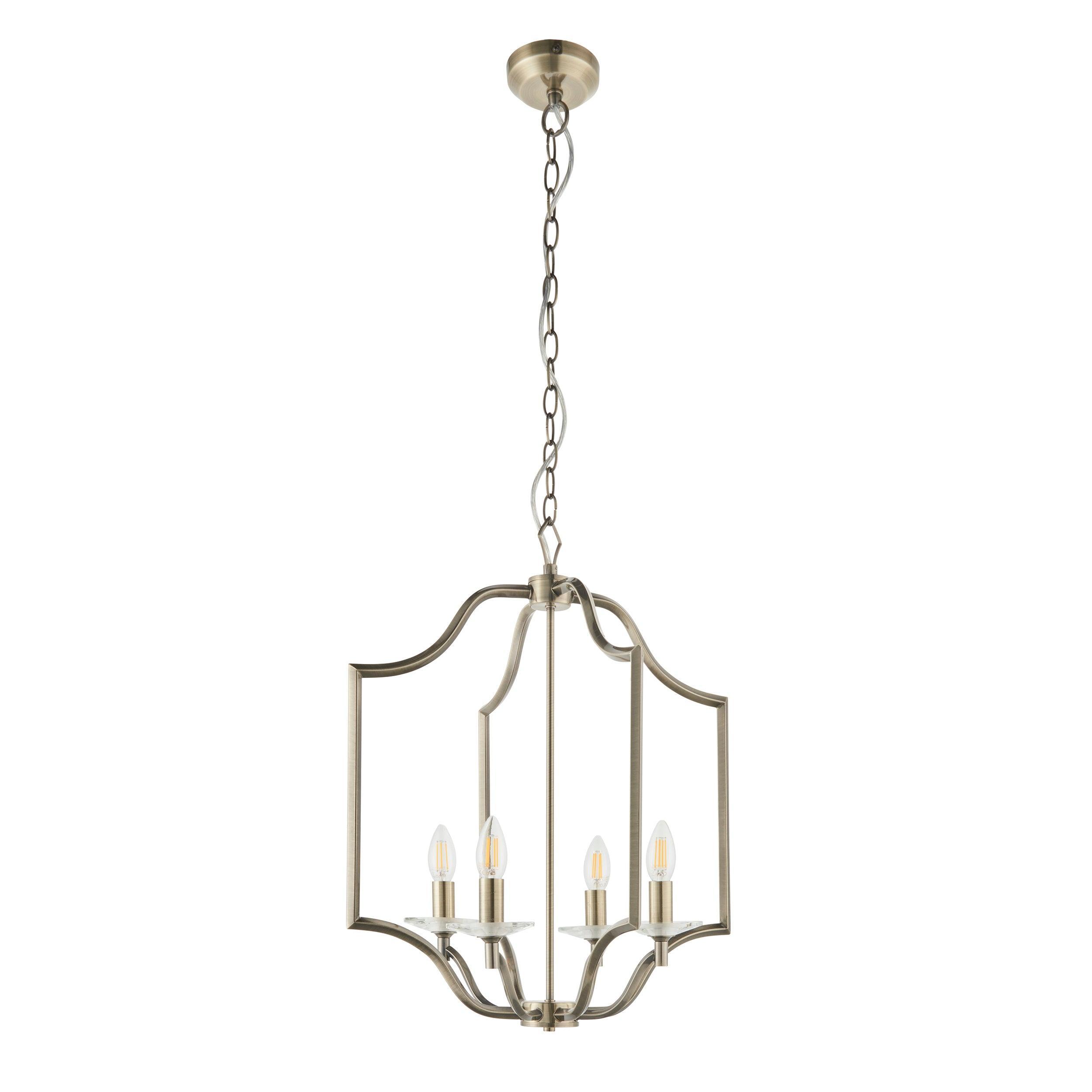 Endon Lainey 4 Light Antique Brass Ceiling Pendant-Ceiling Pendant Lights-Endon Lighting hallway lighting photo Tiffany Lighting Direct