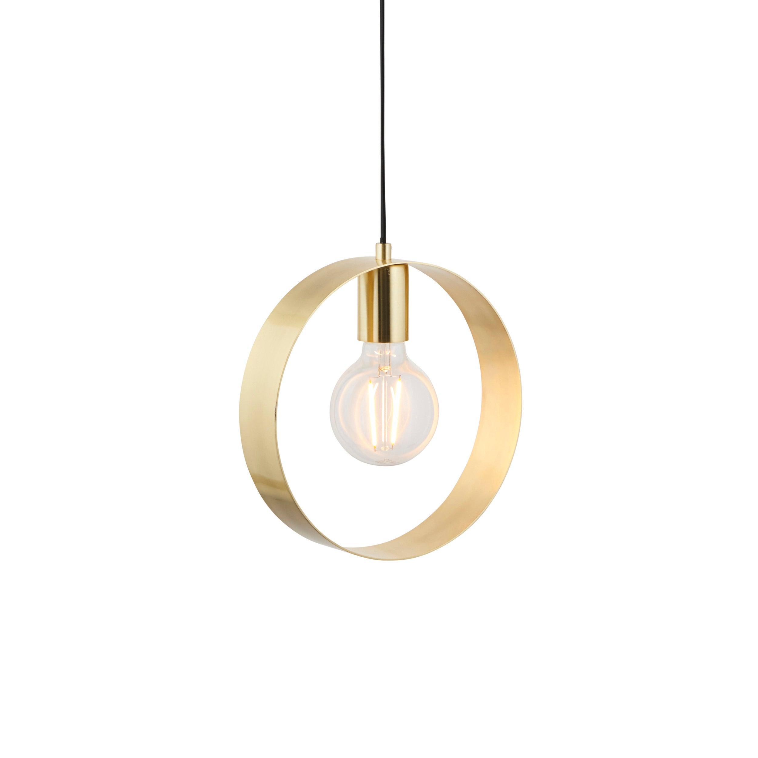 Endon Hoop 1 Light Brass Ceiling Pendant-Ceiling Pendant Lights-Endon Lighting Hallway Lighting Close upTiffany Lighting Direct