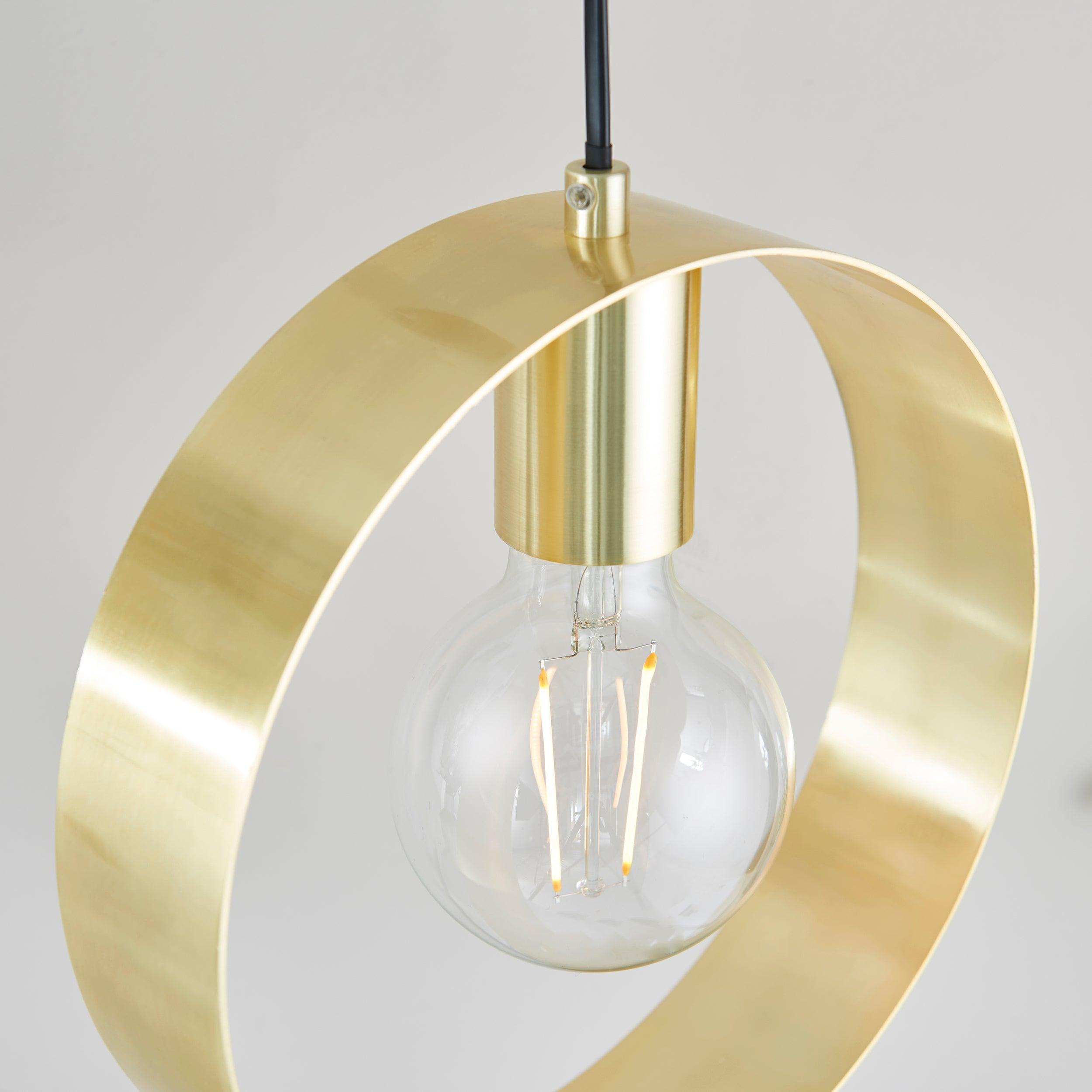 Endon Hoop 1 Light Brass Ceiling Pendant-Ceiling Pendant Lights-Endon Lighting living room close up Tiffany Lighting Direct