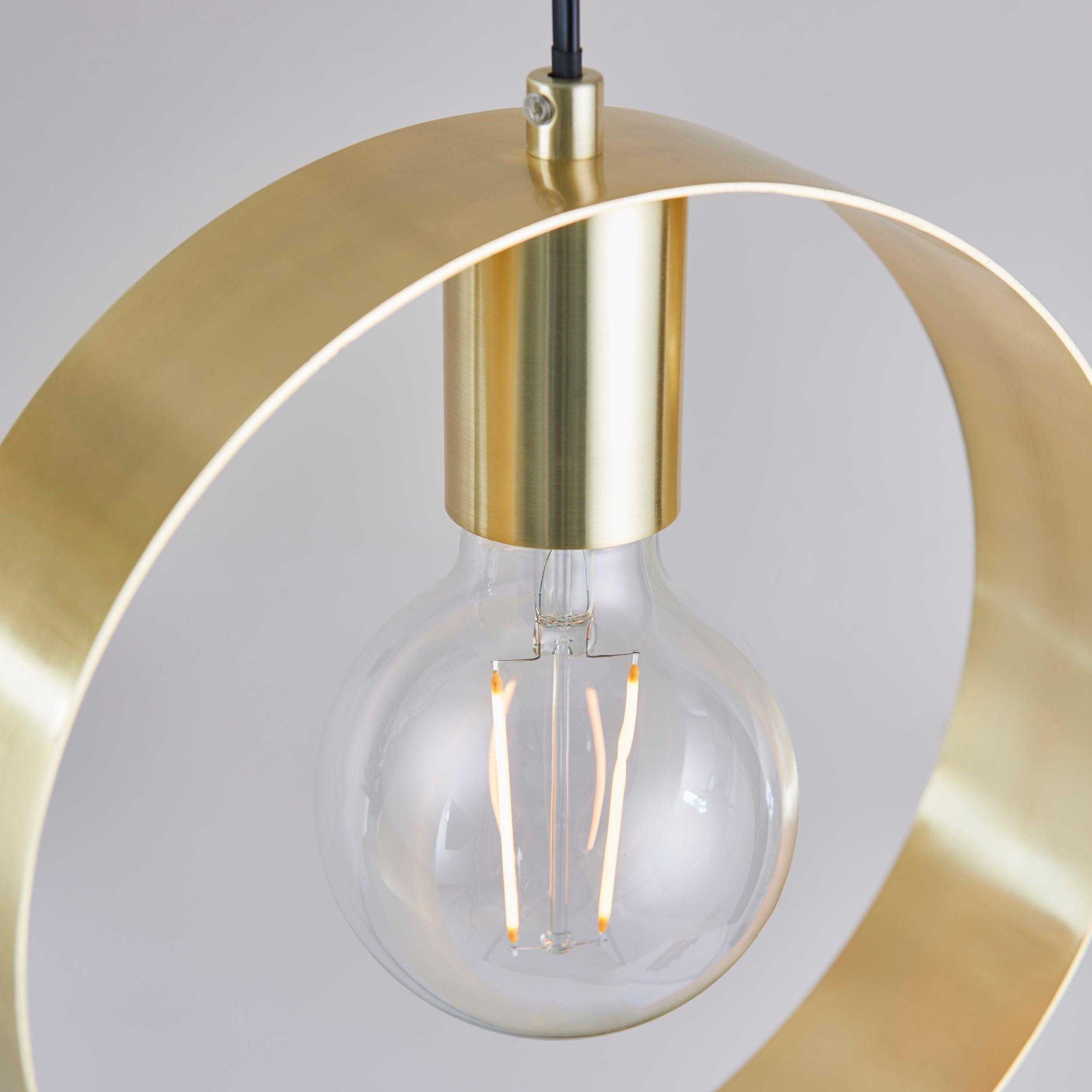 Endon Hoop 1 Light Brass Ceiling Pendant-Ceiling Pendant Lights-Endon Lighting living room close. up unlit Tiffany Lighting Direct