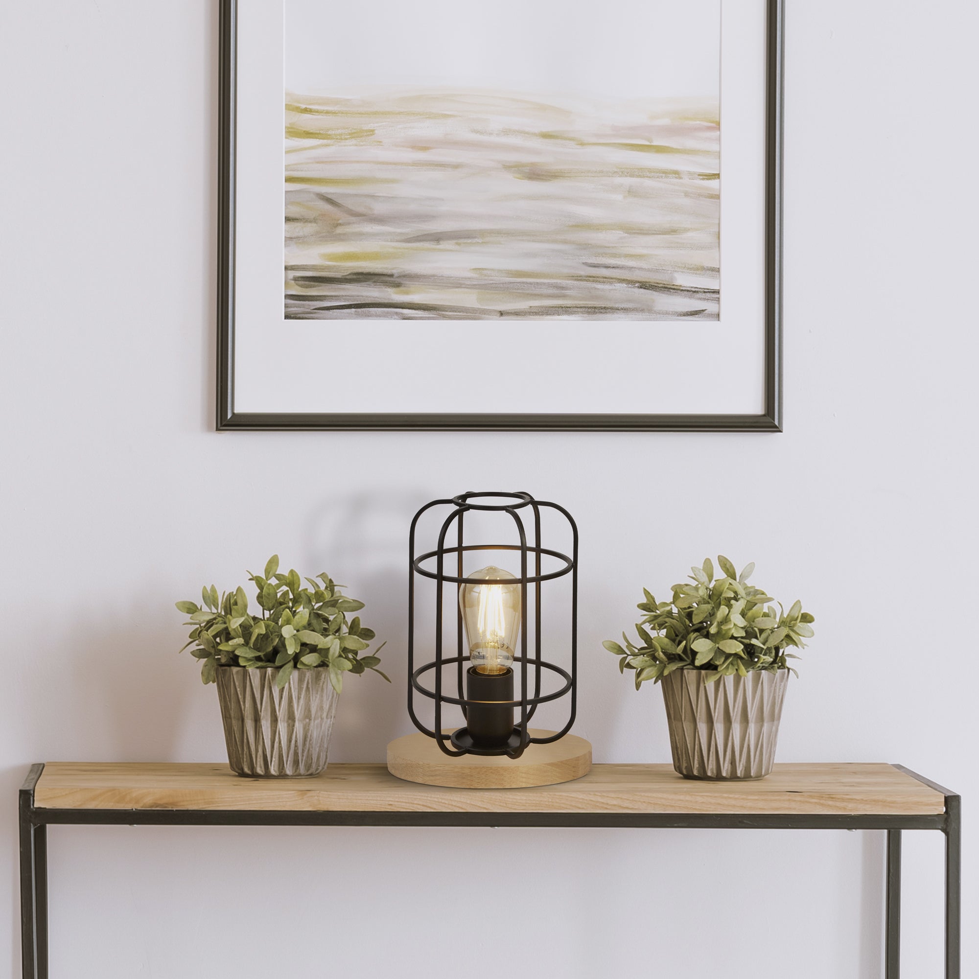Searchlight Vision Black & Wood Table Lamp