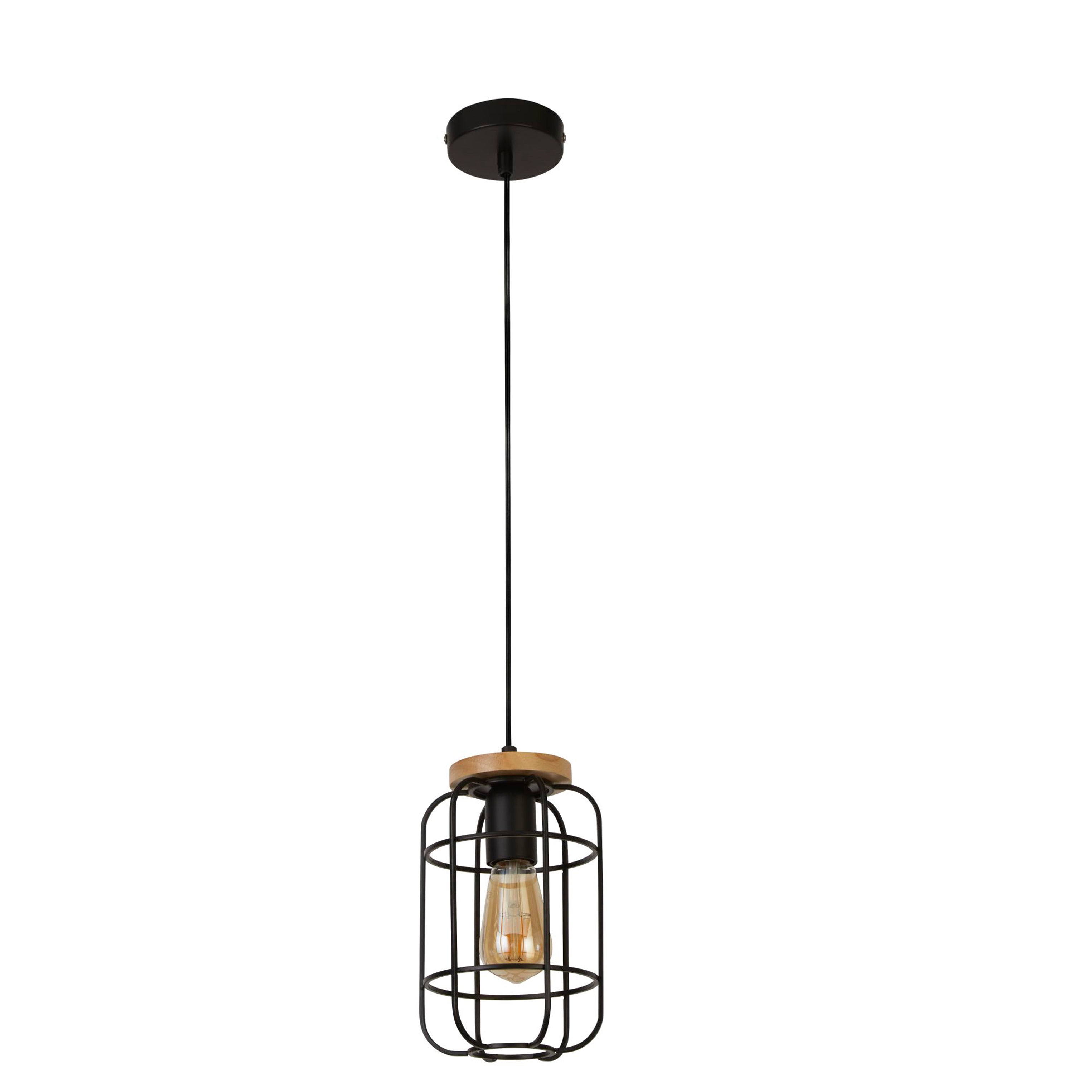 Searchlight Vision Black & Wood Cage Pendant