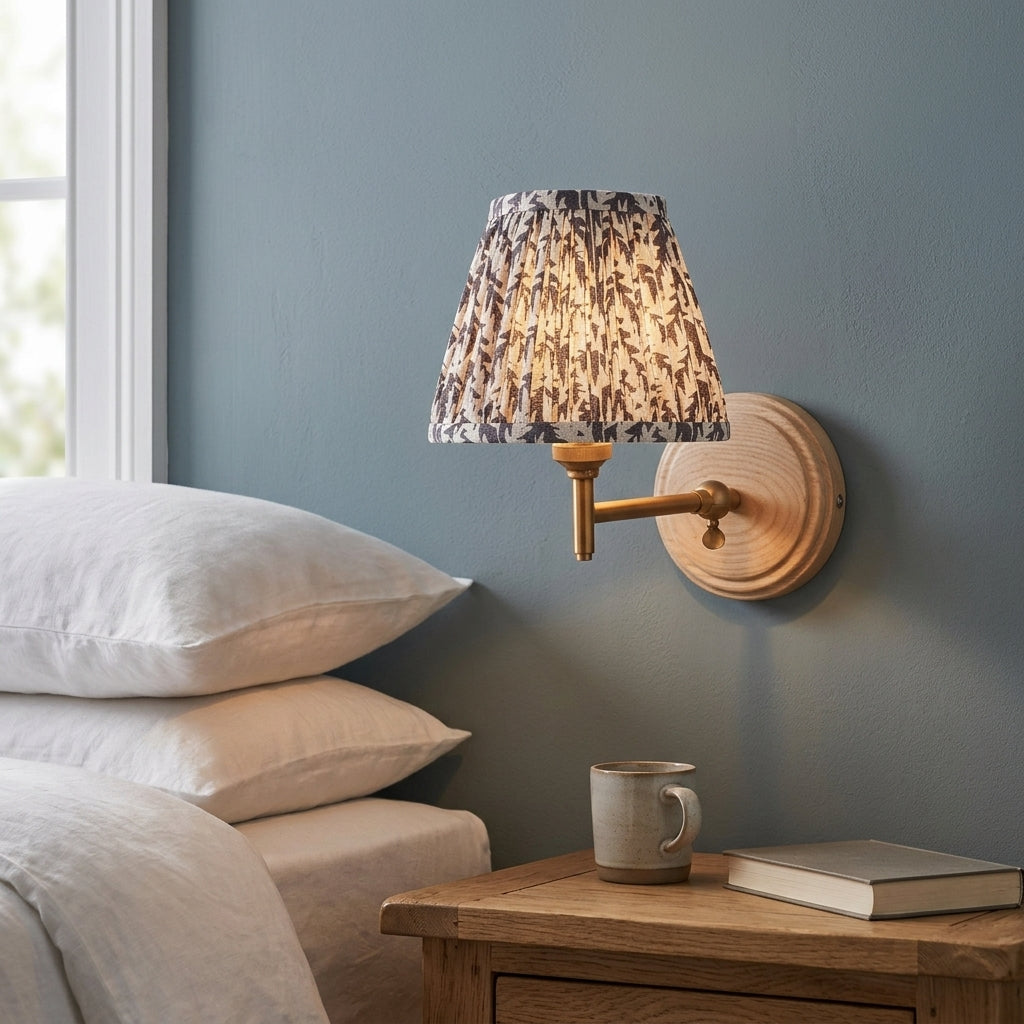 Wood Fold Wall Light & Leaf 16cm Pearl Grey Shade by Endon Lighting — suits living rooms, bedrooms & hallways