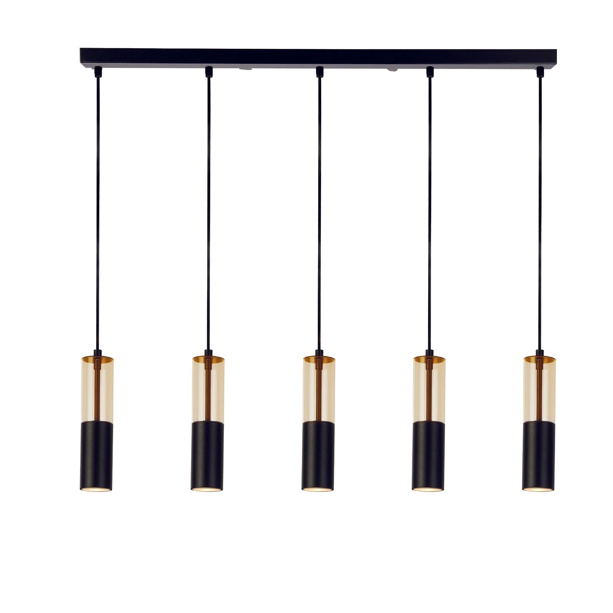 Searchlight Merrygold 5 Light Black & Amber Bar Pendant