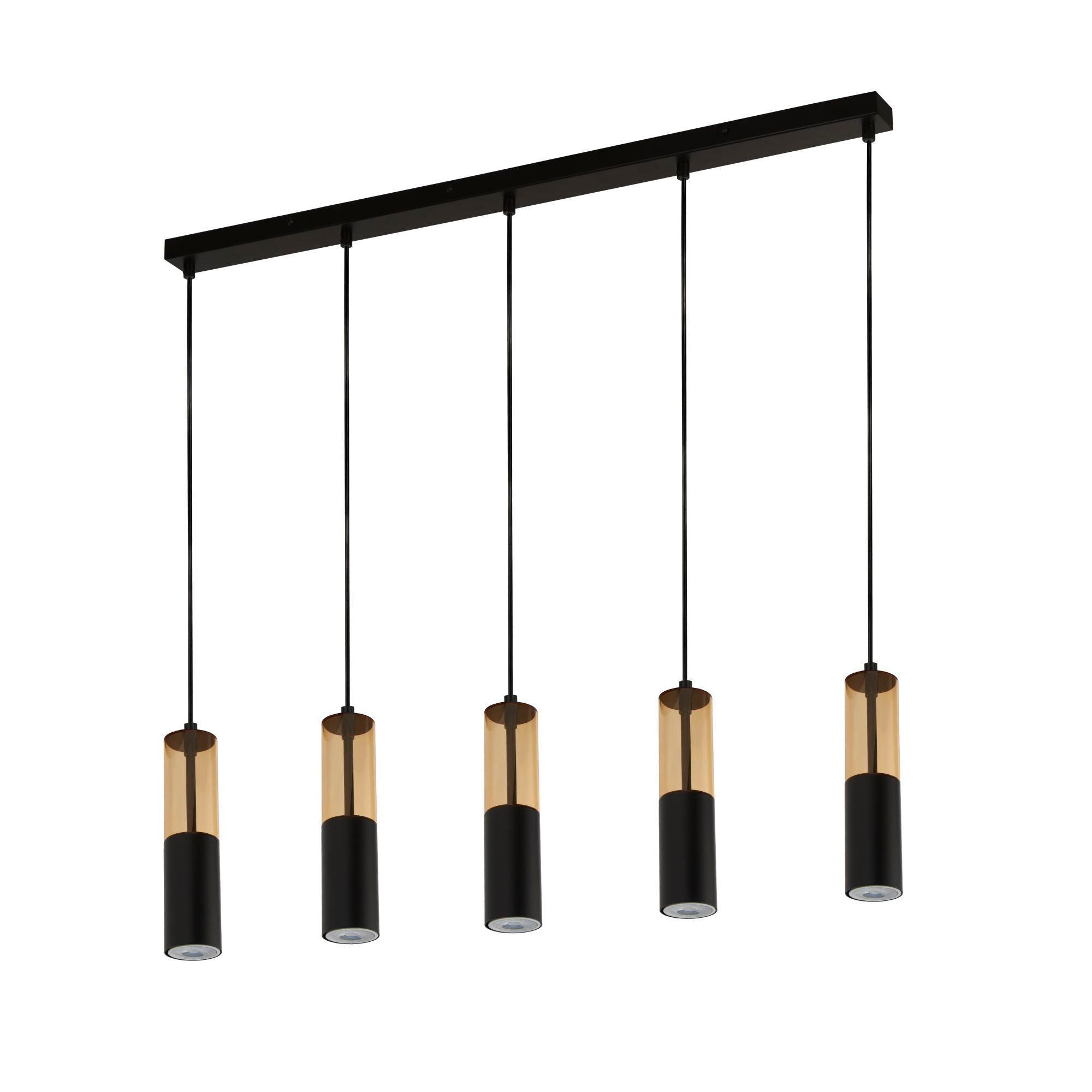 Searchlight Merrygold 5 Light Black & Amber Bar Pendant