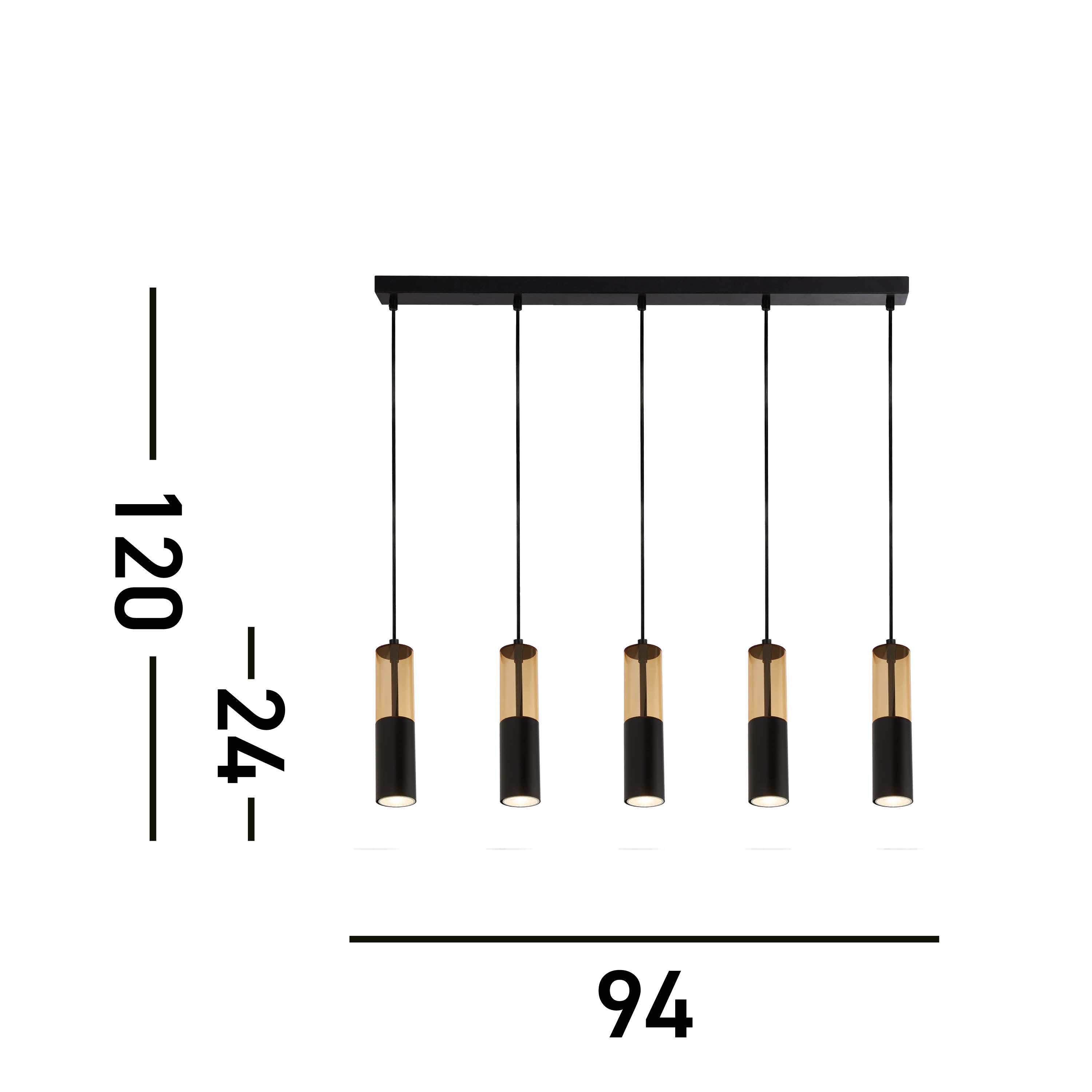 Searchlight Merrygold 5 Light Black & Amber Bar Pendant
