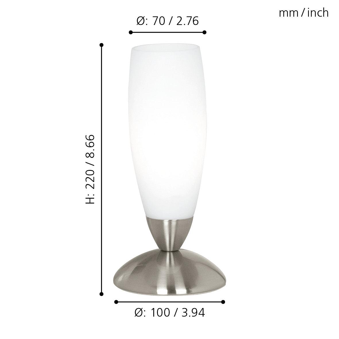 eglo slim satin glass nickel table lamp living room close up
