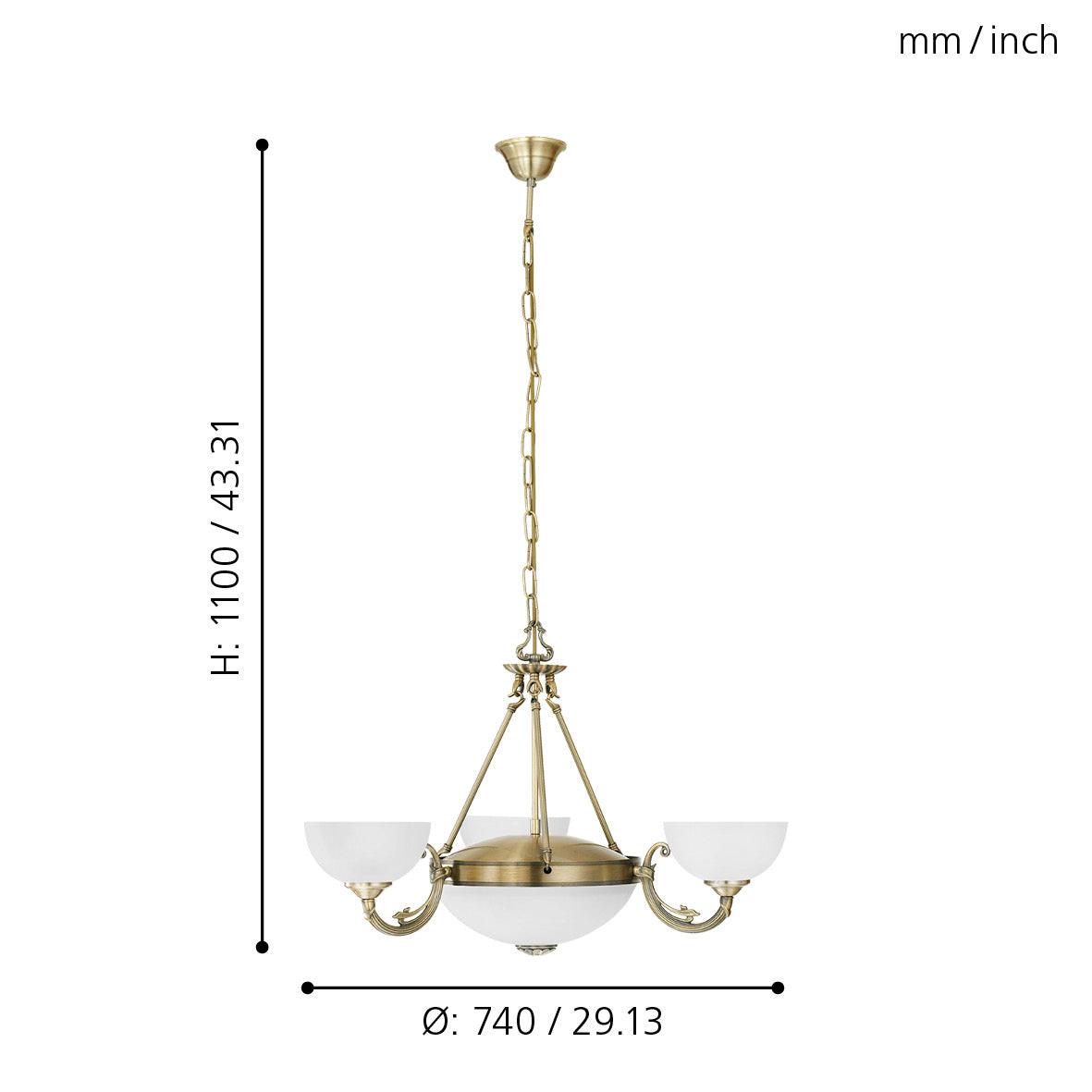 eglo savoy 3 light bronze and white glass ceiling pendant living room close up