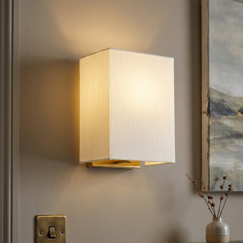 Riley Small Rectangular Wall Light with Aged Brass Back Plate