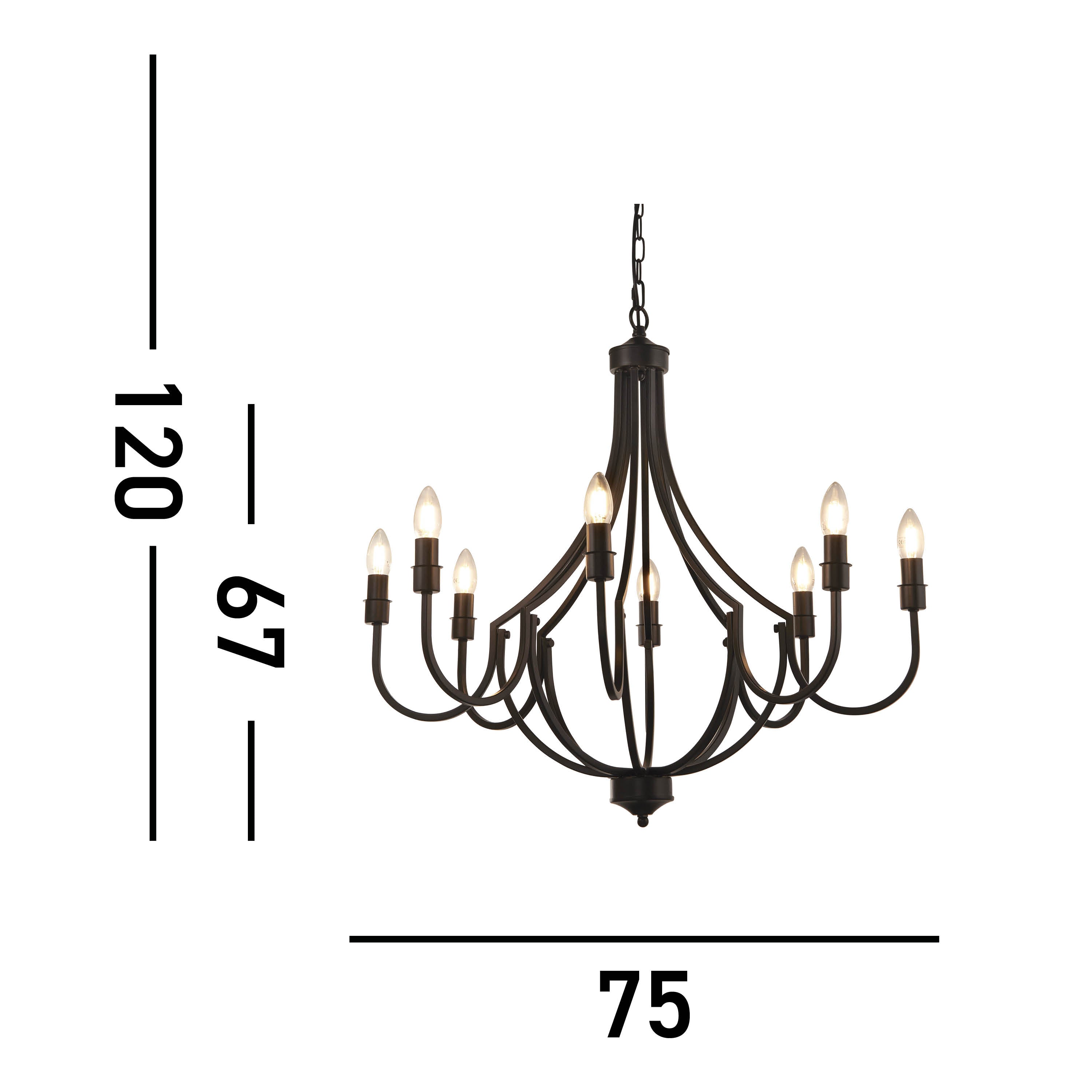 Searchlight Lodge 8 Light Black Pendant