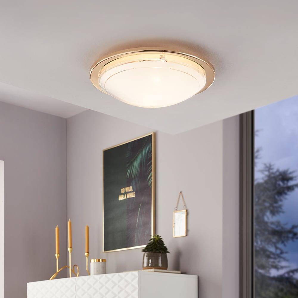 eglo planet 1 round brass flush ceiling light