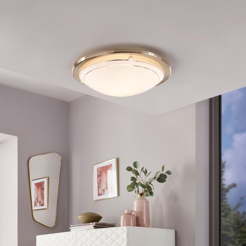 eglo planet 1 round nickel flush ceiling light