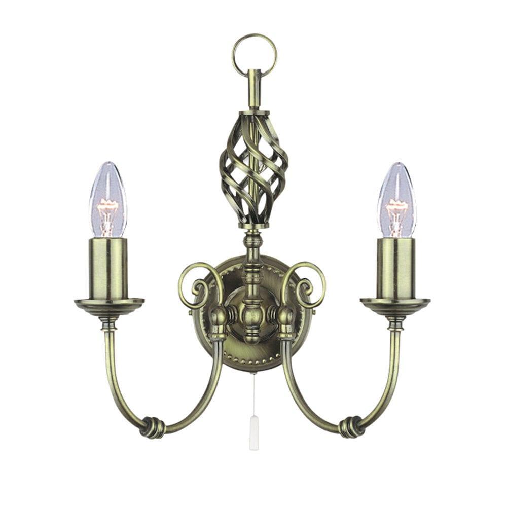 Zanzibar 2 Light Antique Brass Wall Light - Cord Pull-WAREHOUSE-40-250626