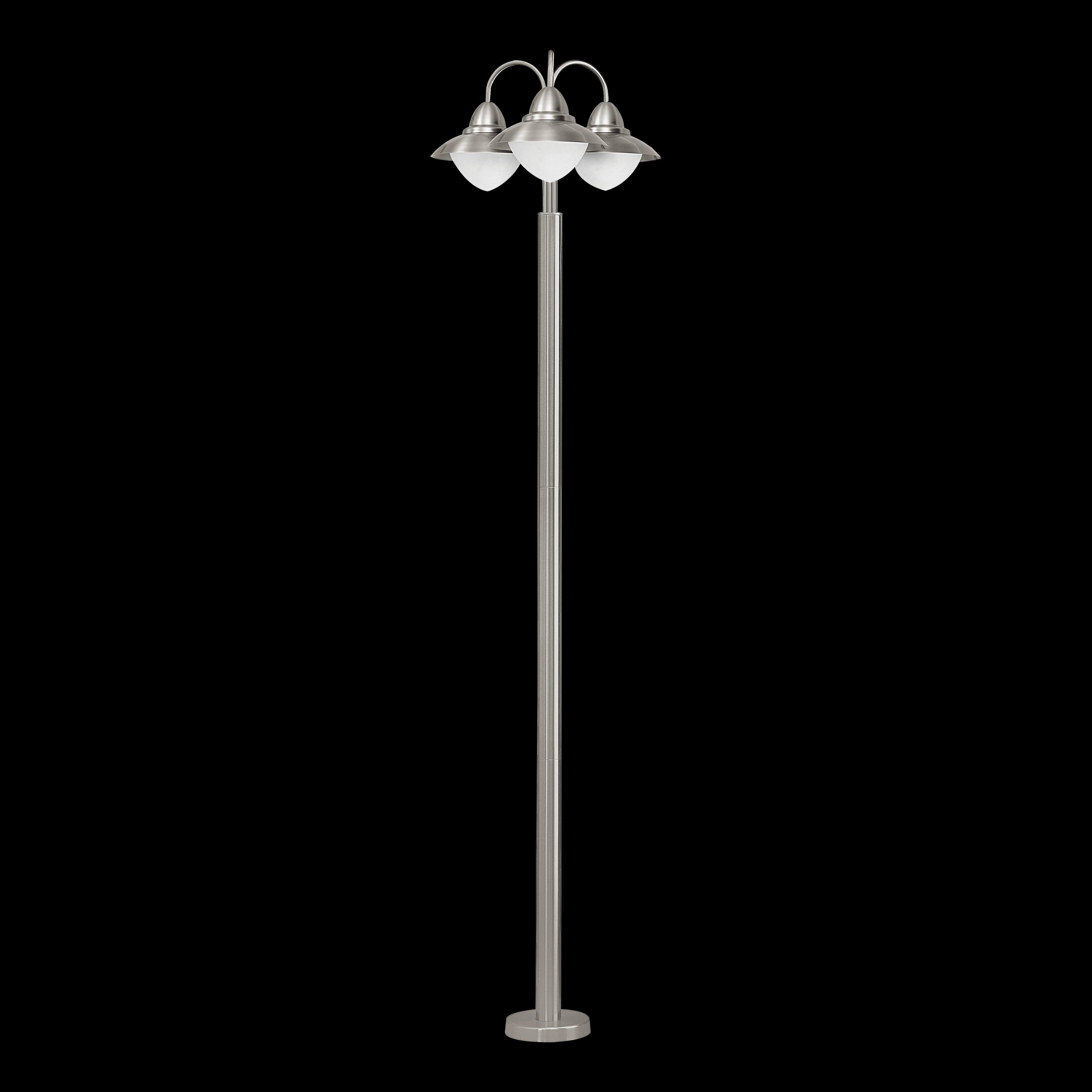 eglo sidney silver 3 light ip44 outdoor lamp post opal glass shades living room close up