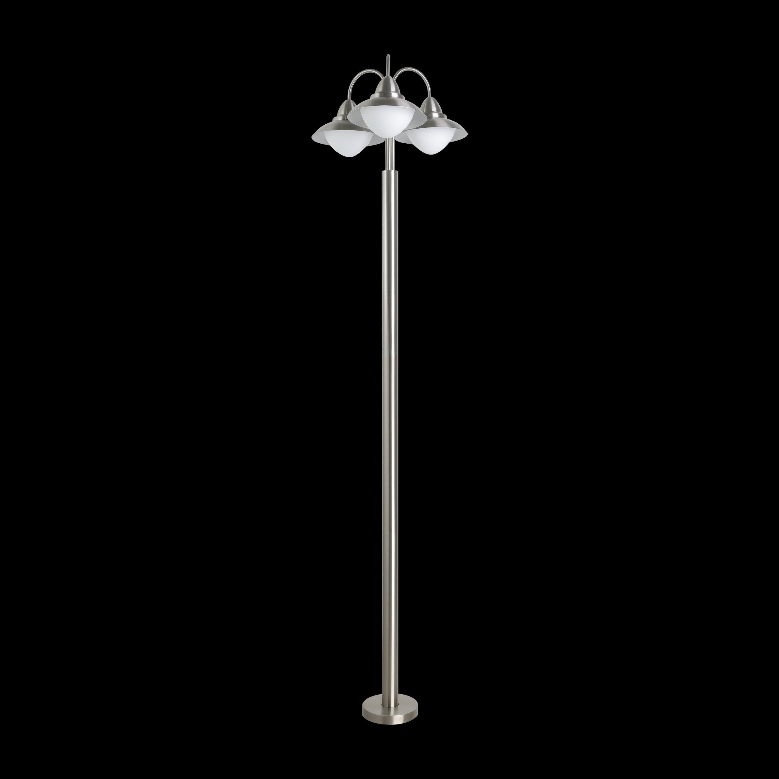 eglo sidney silver 3 light ip44 outdoor lamp post opal glass shades living room image