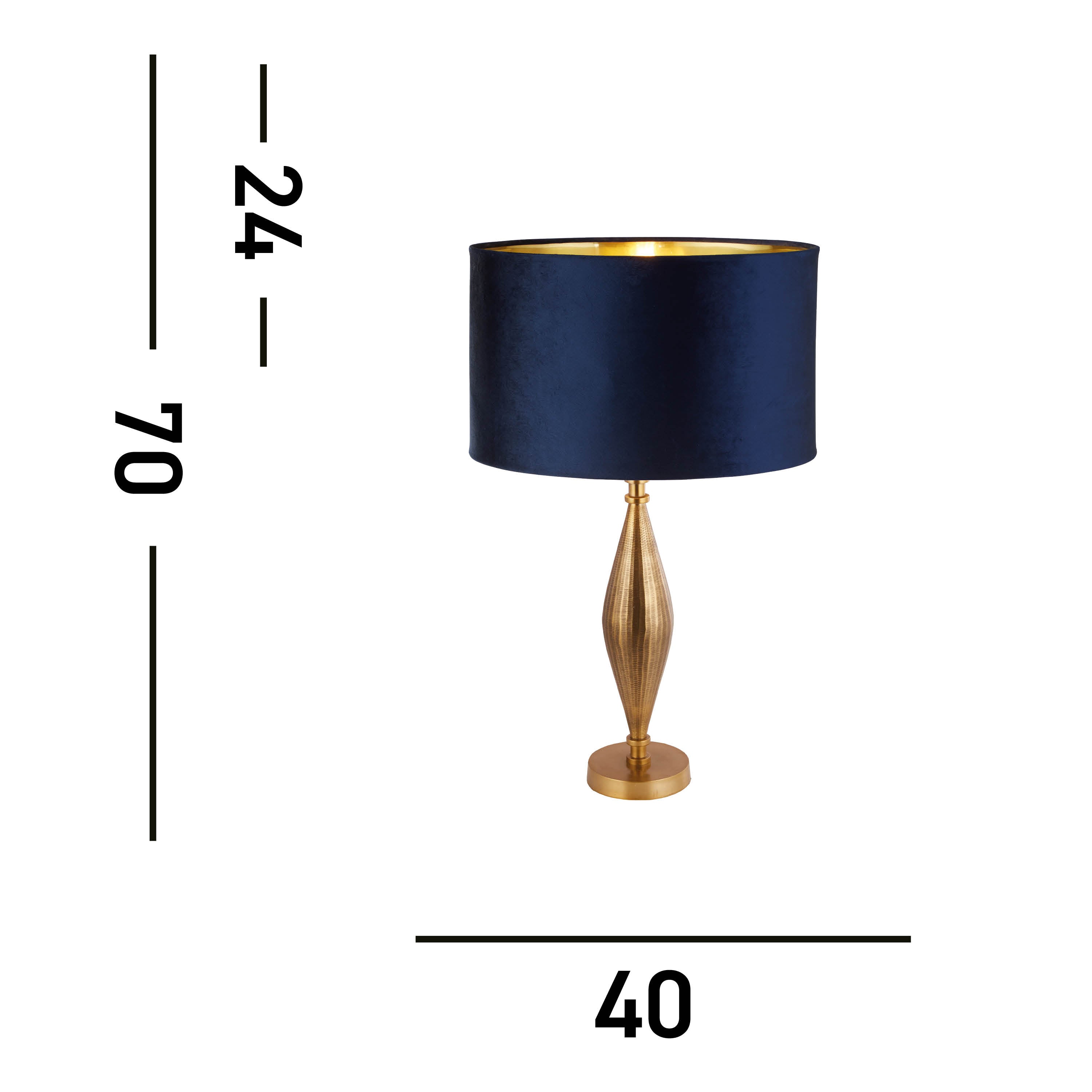 Rye Table Lamp - Antique Brass Metal & Navy Velvet Shade